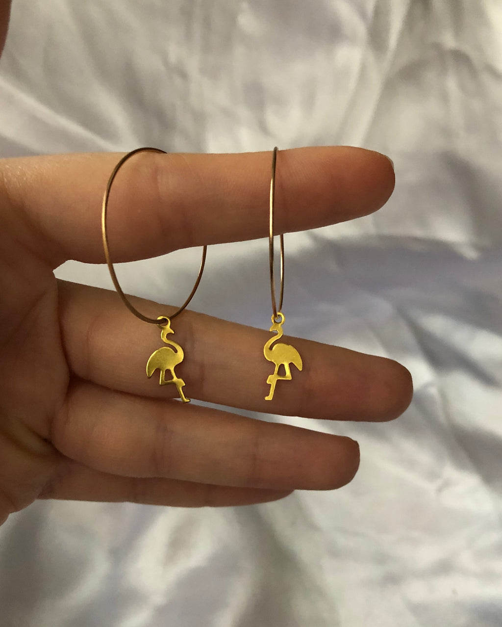 Love key/flamingo pendant hoops Flamingo