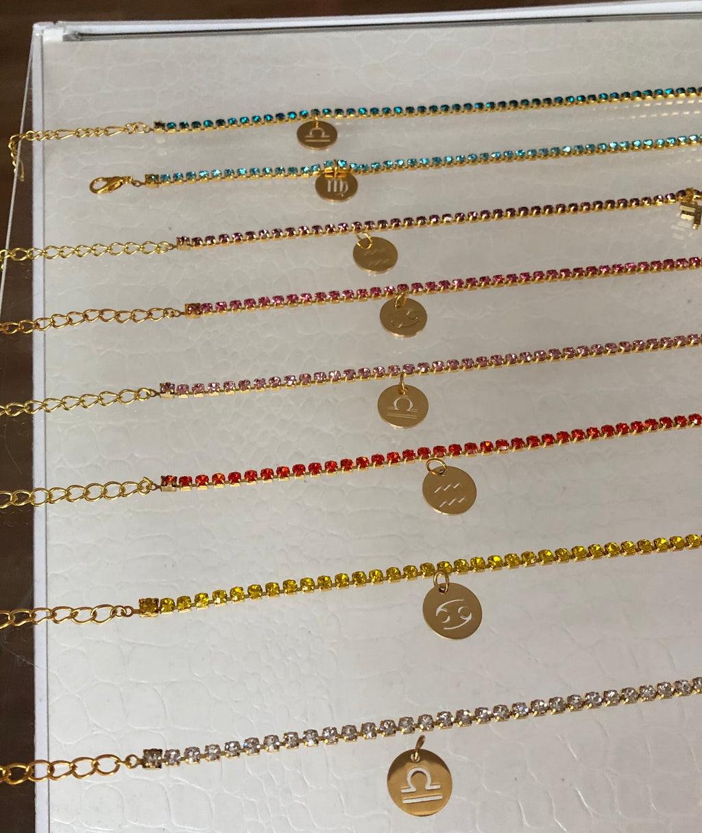 Rhinestone circle zodiac sign pendant necklace