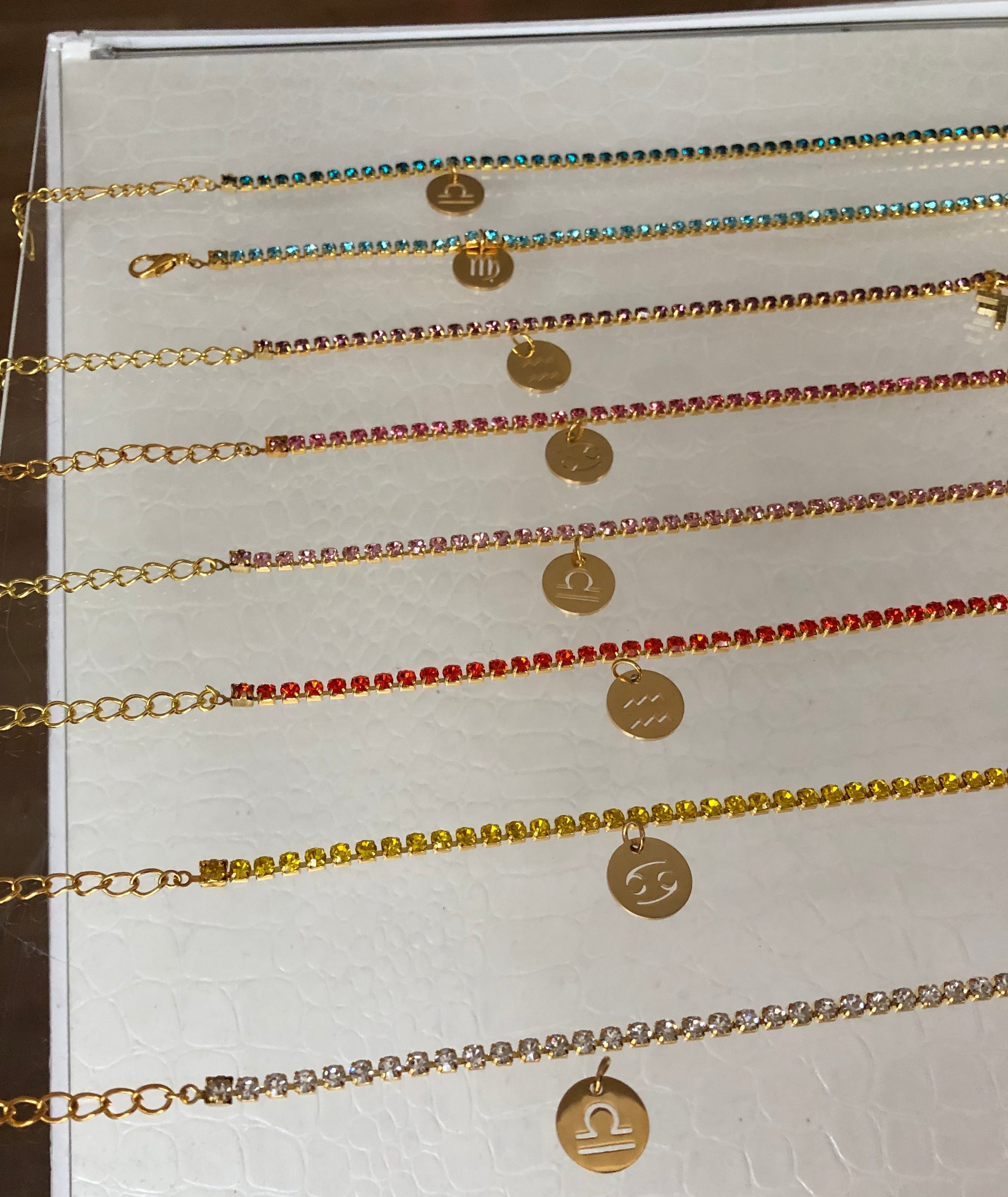 Rhinestone circle zodiac sign pendant necklace