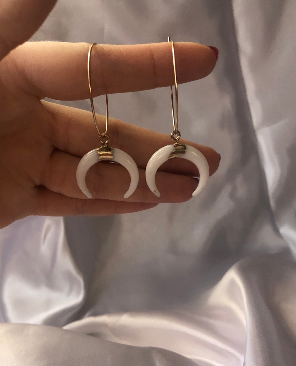 White pendant hoops