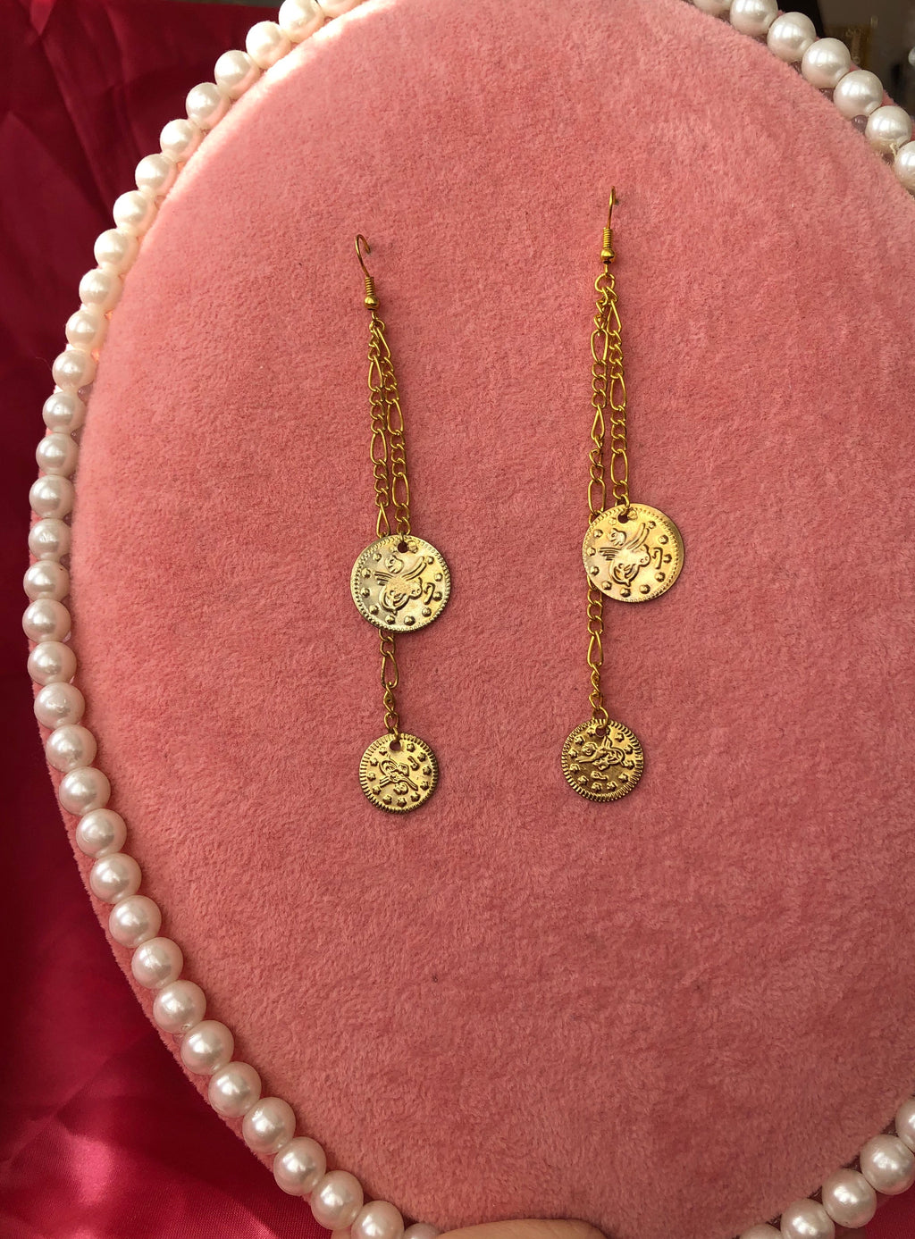 Double/ Triple drop coin earrings Gold Double
