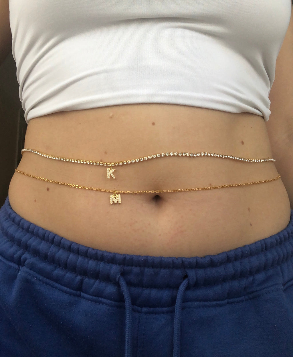Cz letter pendant belly chain