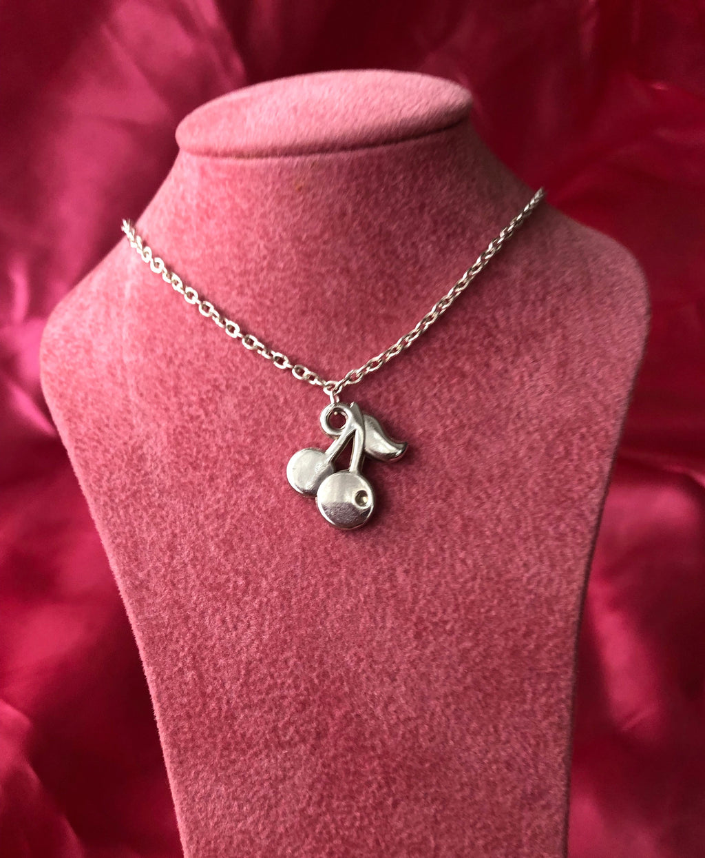 Silver cherries pendant necklace