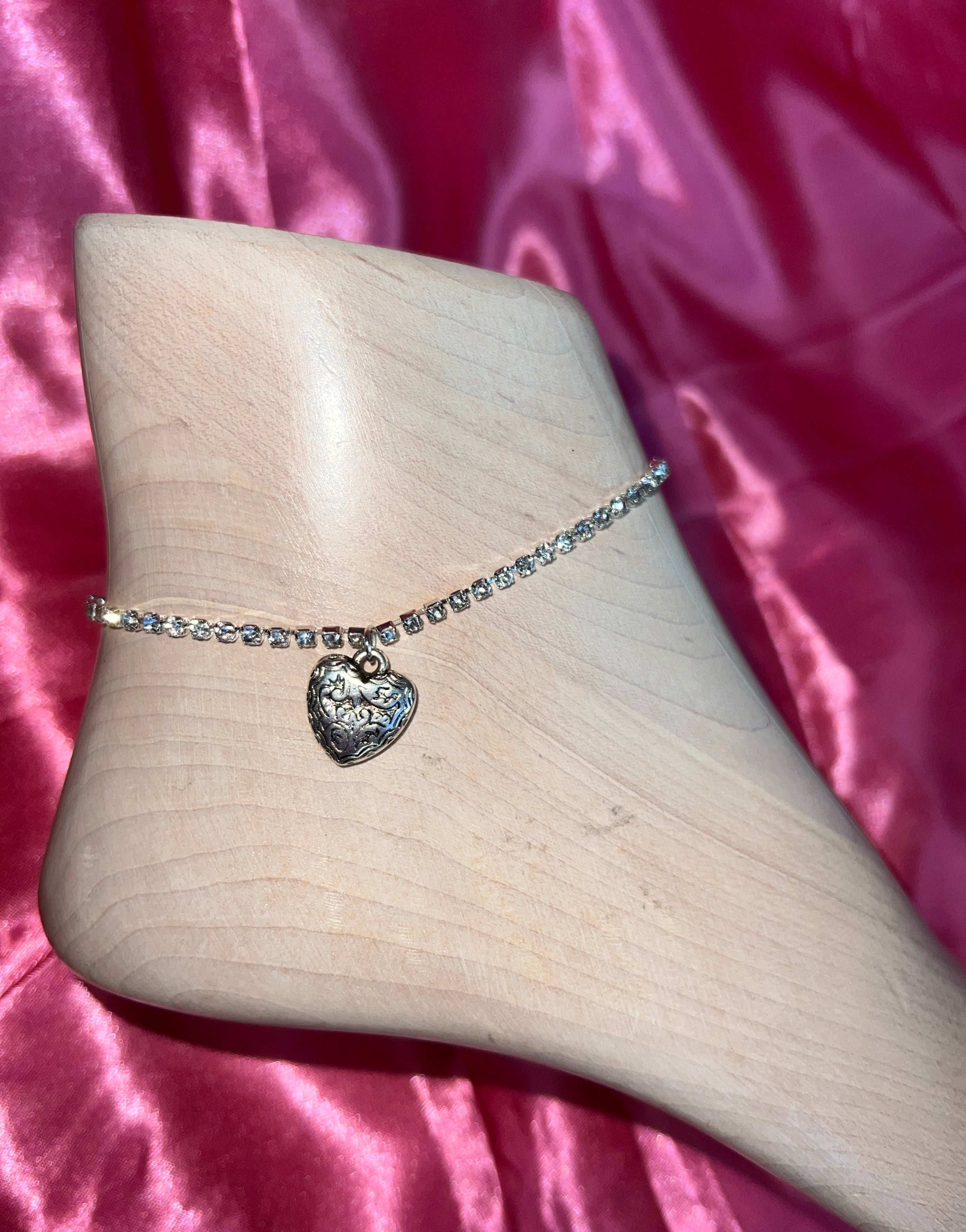 Silver heart anklet