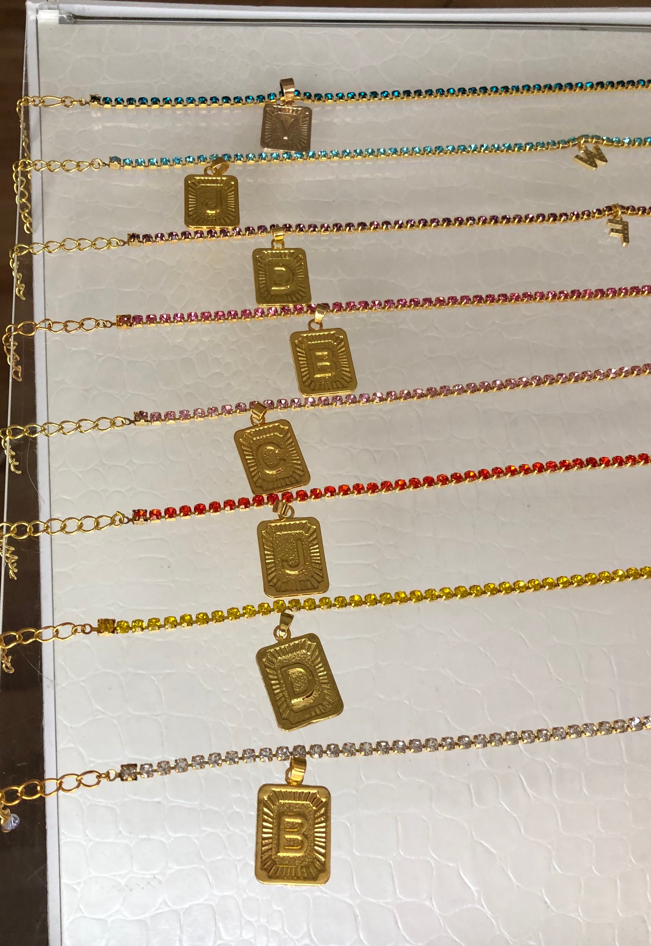 Rhinestone letter pendant anklet