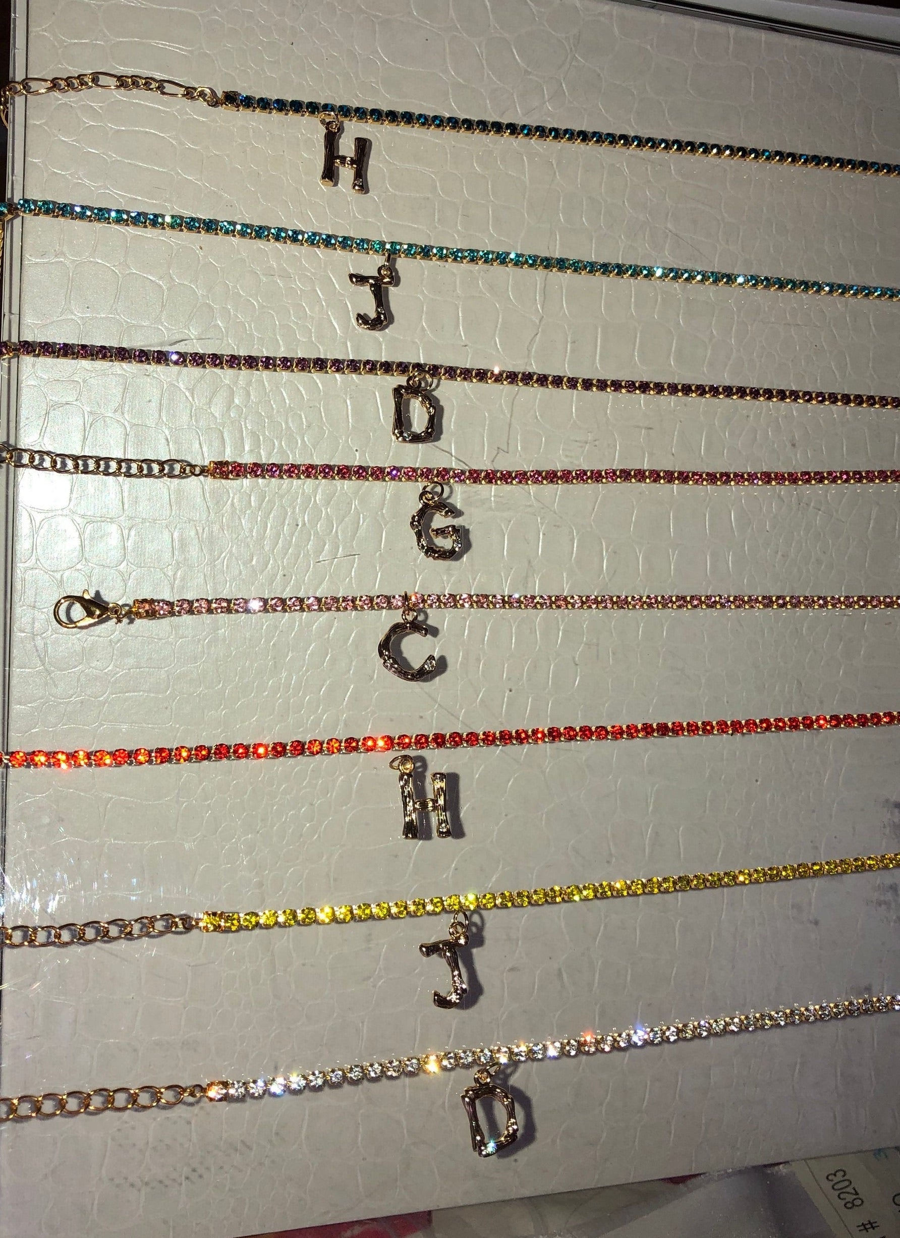 Rhinestone bamboo letter necklace