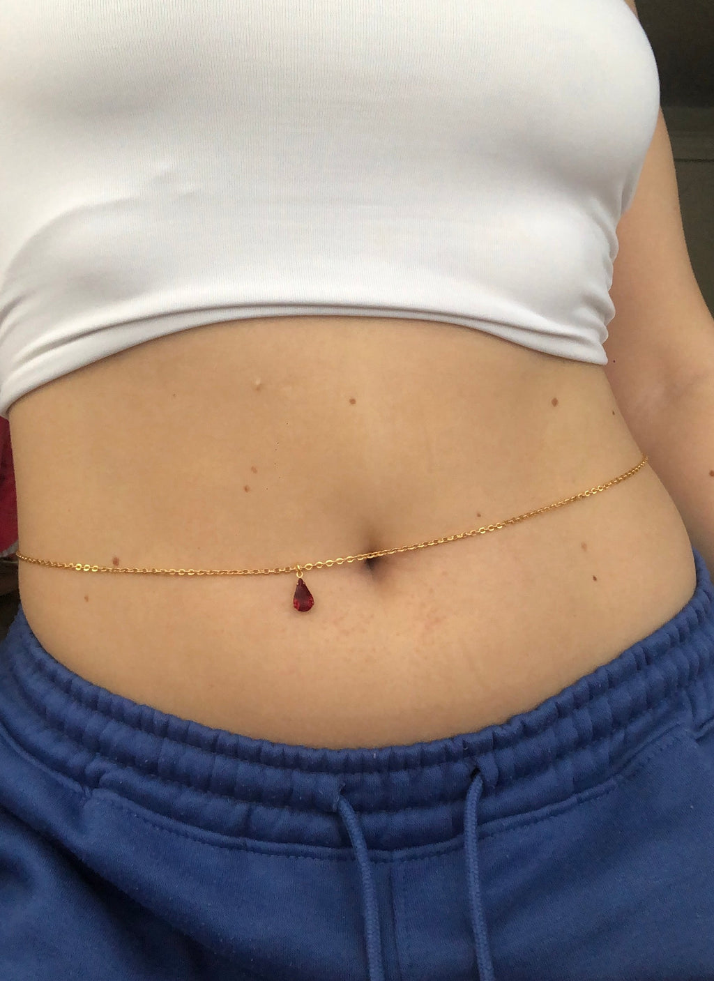 Rain drop belly chain Red Thin