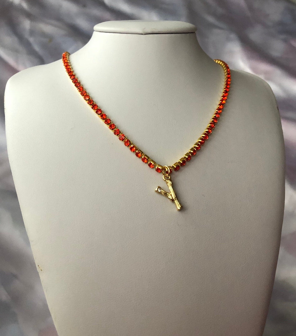 Rhinestone bamboo letter necklace