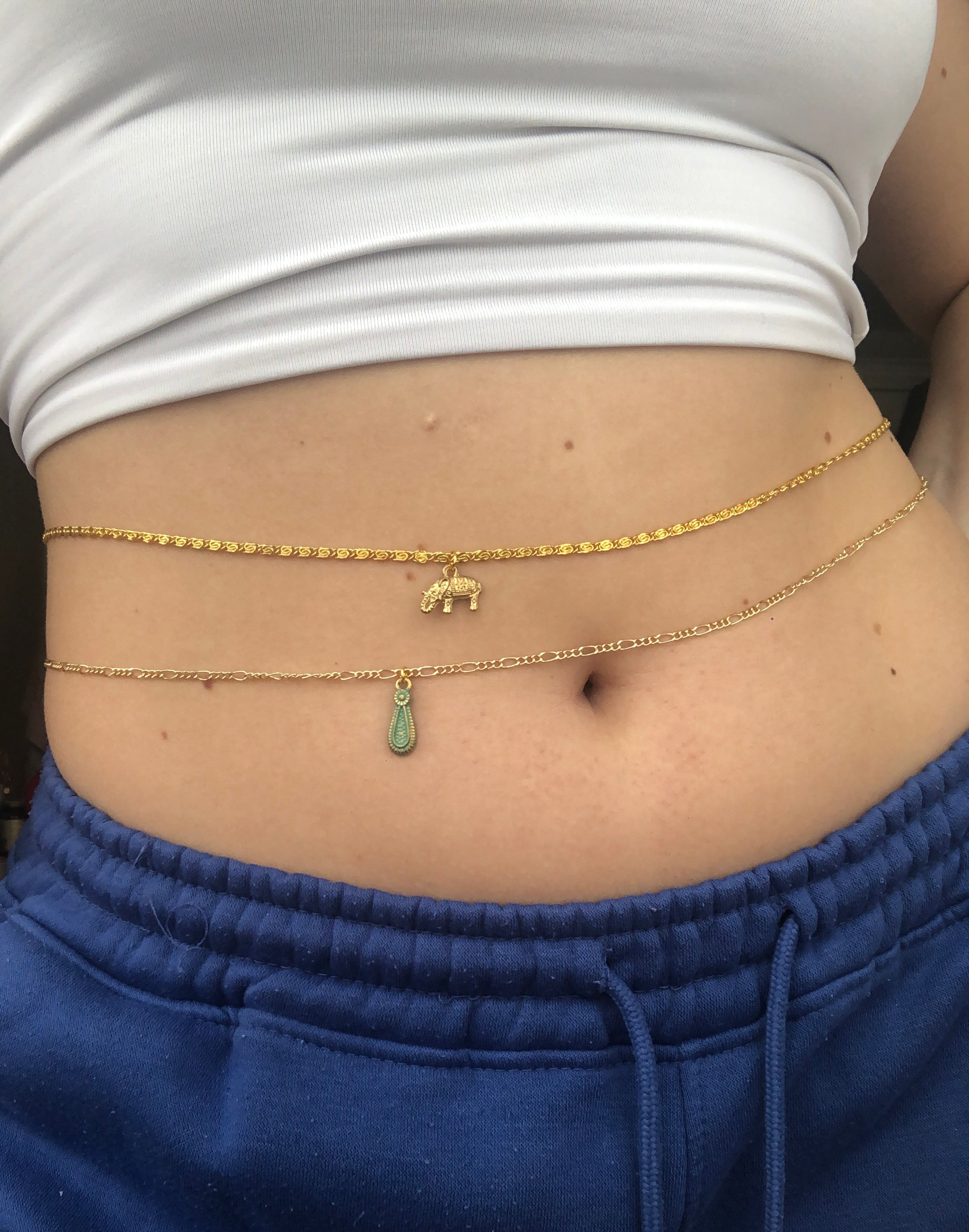 Elephant/ turquoise pendant belly chain