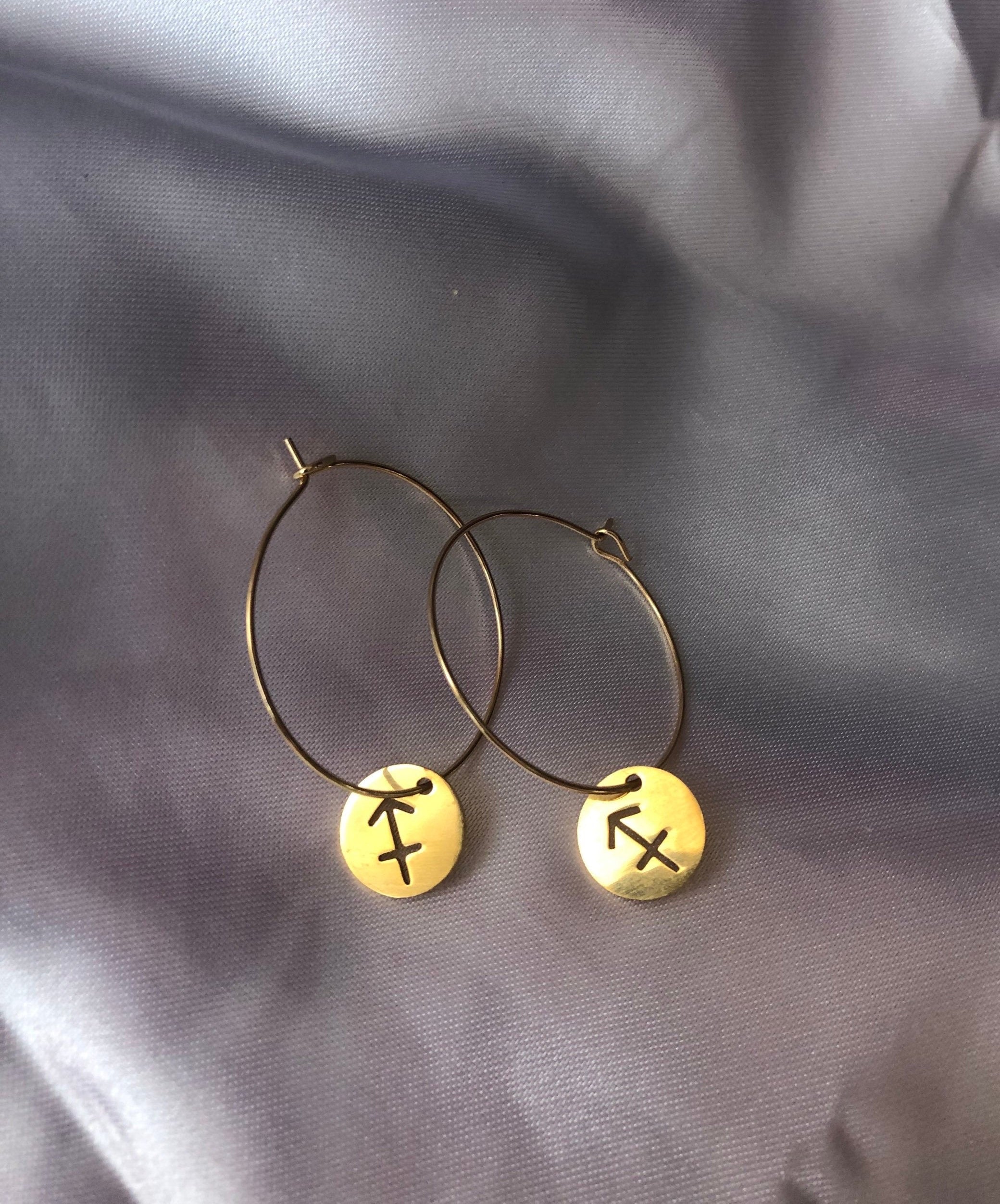Circle zodiac sign pendant hoops