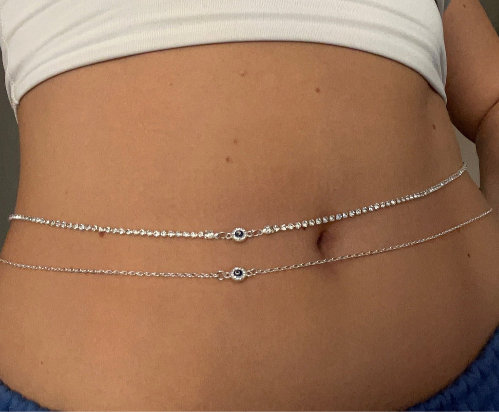 Small crystal evil eye belly chain