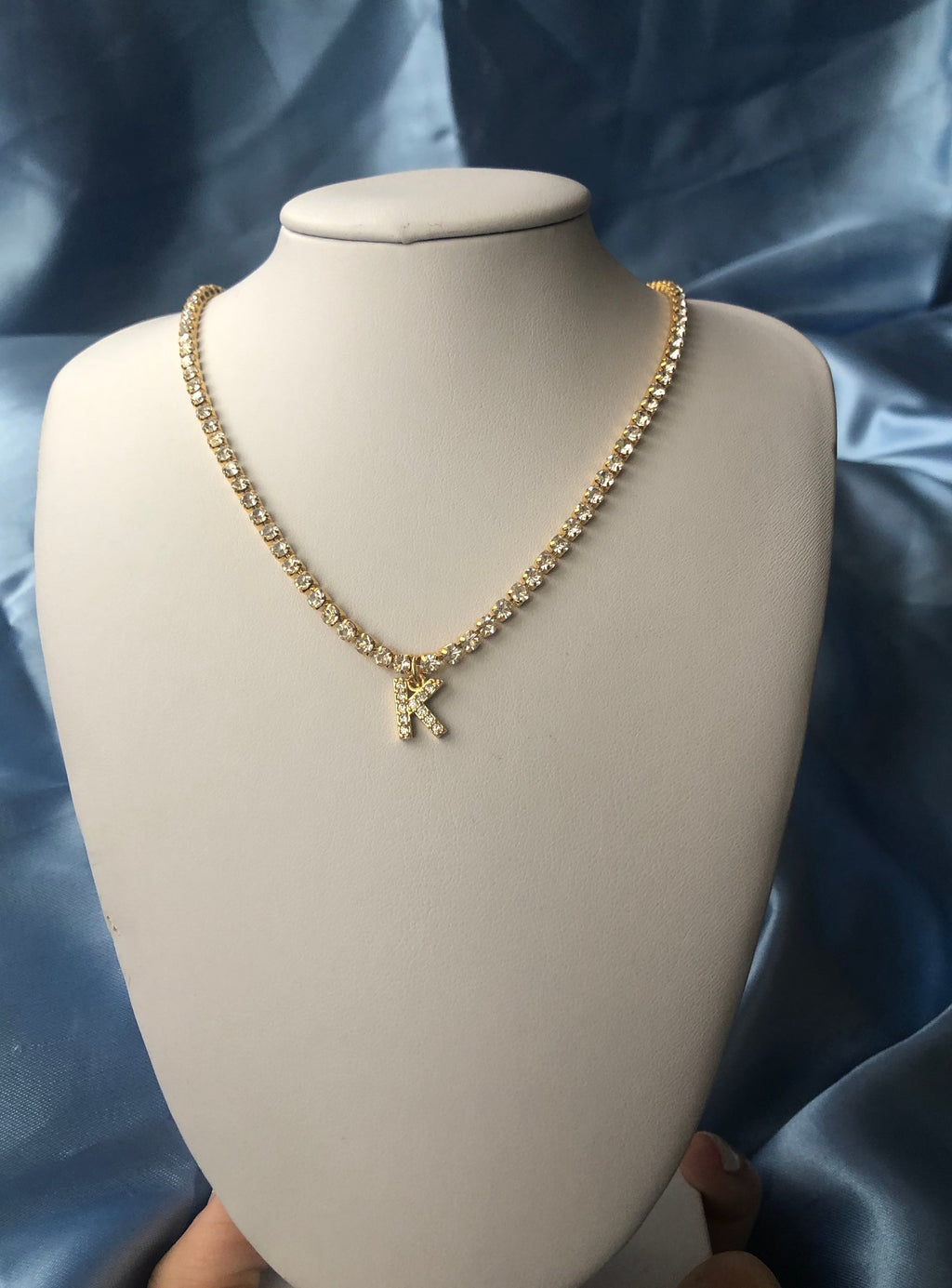 Cz name necklace 1 Rhinestone Gold
