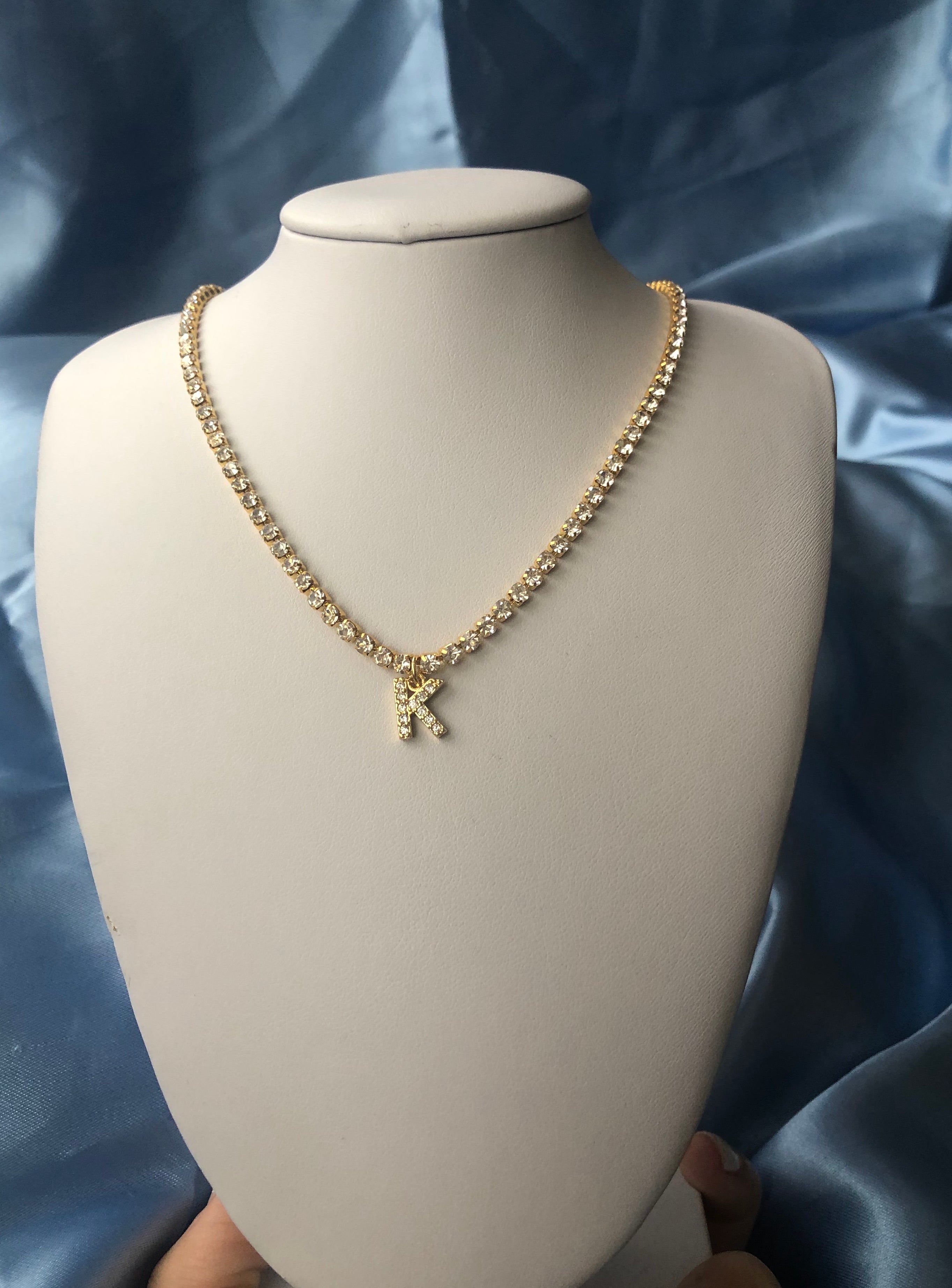 Cz name necklace 1 Rhinestone Gold