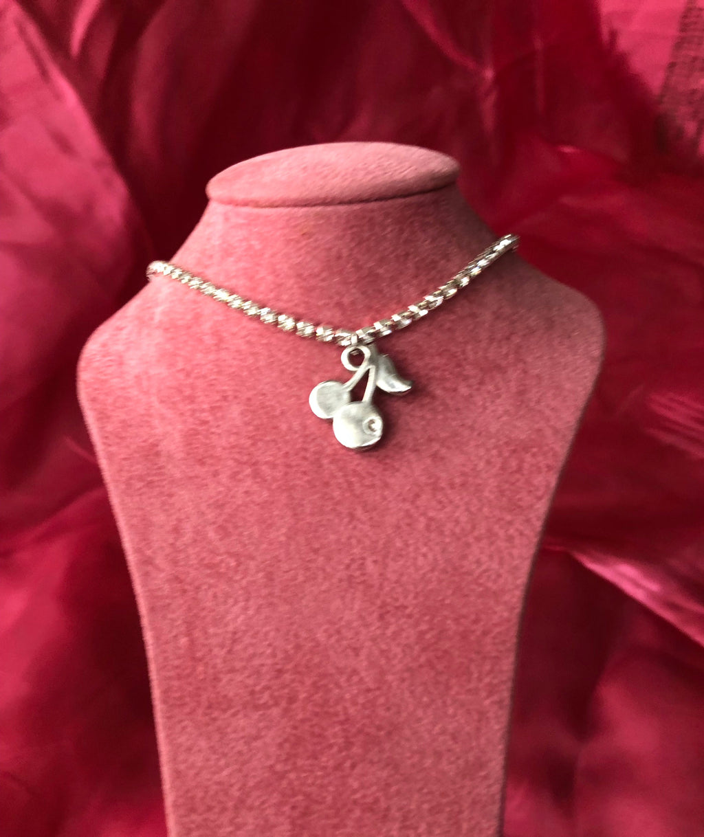 Silver cherries pendant necklace