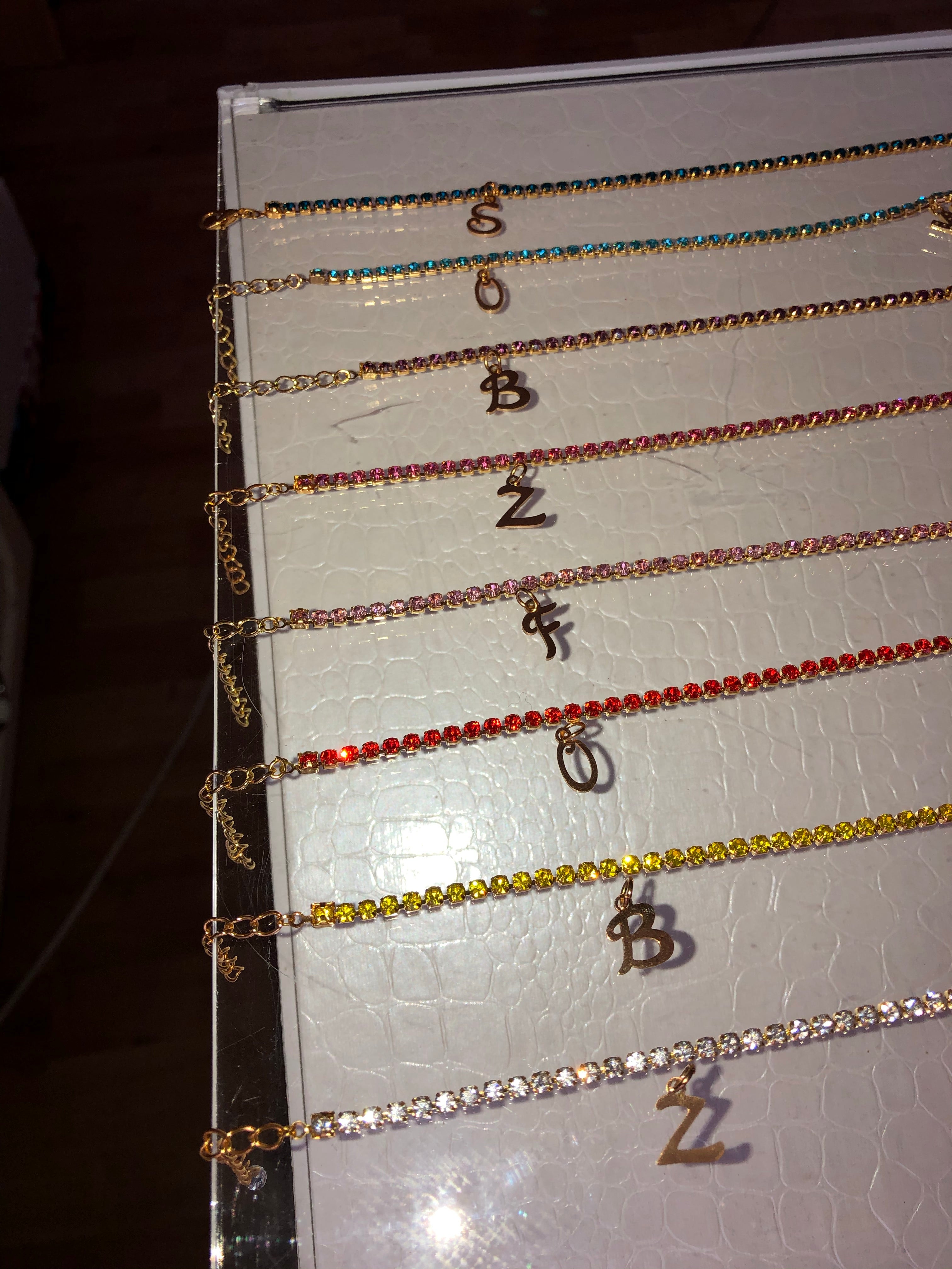 Rhinestone charm initial necklace