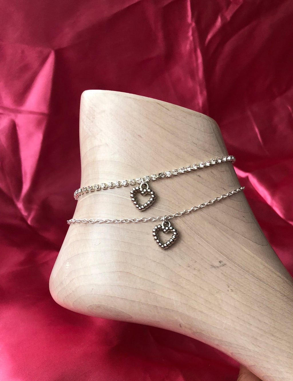 Silver heart pendant anklet