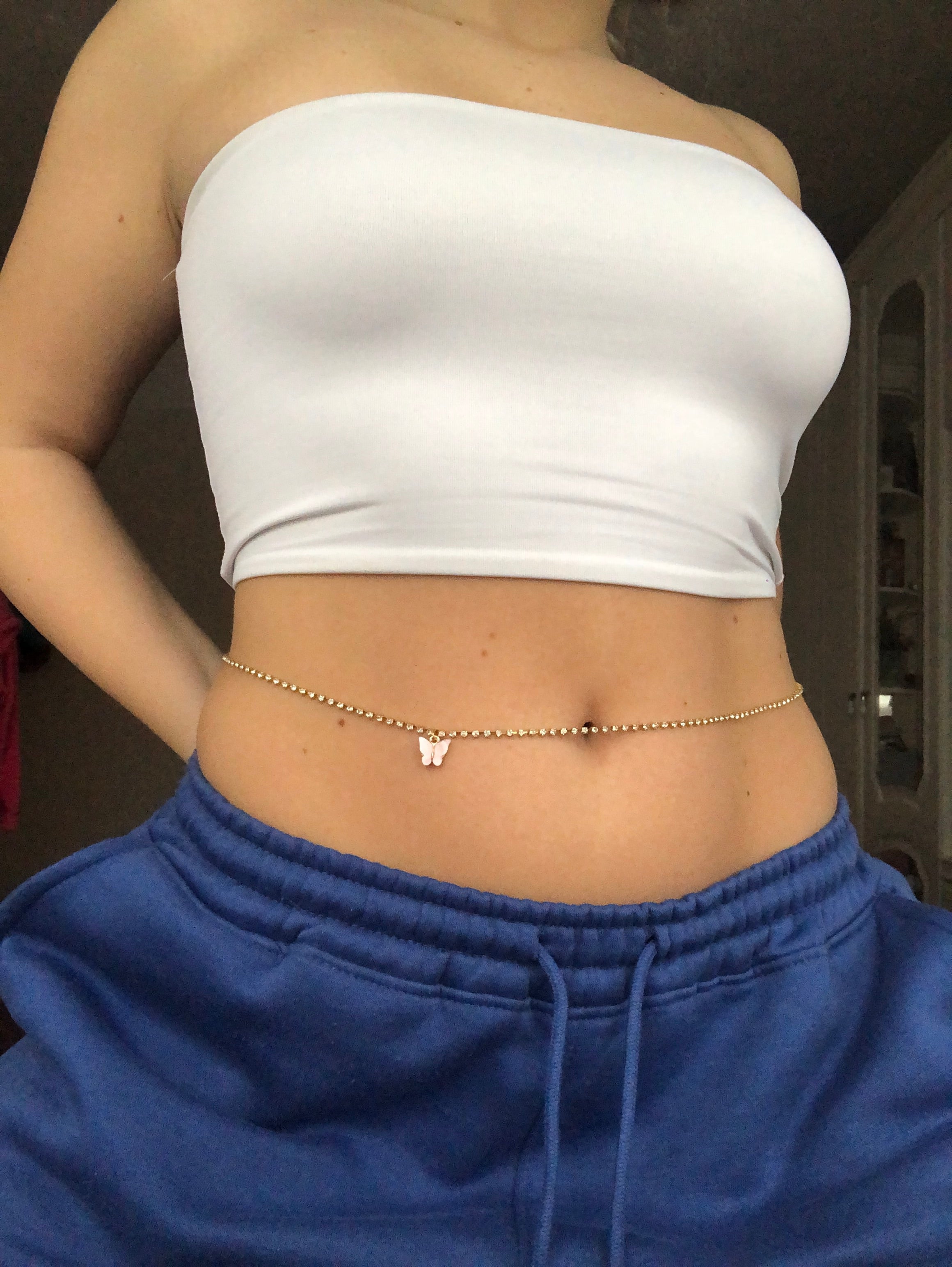 Rhinestone mariposa belly chain Crystal Light Pink