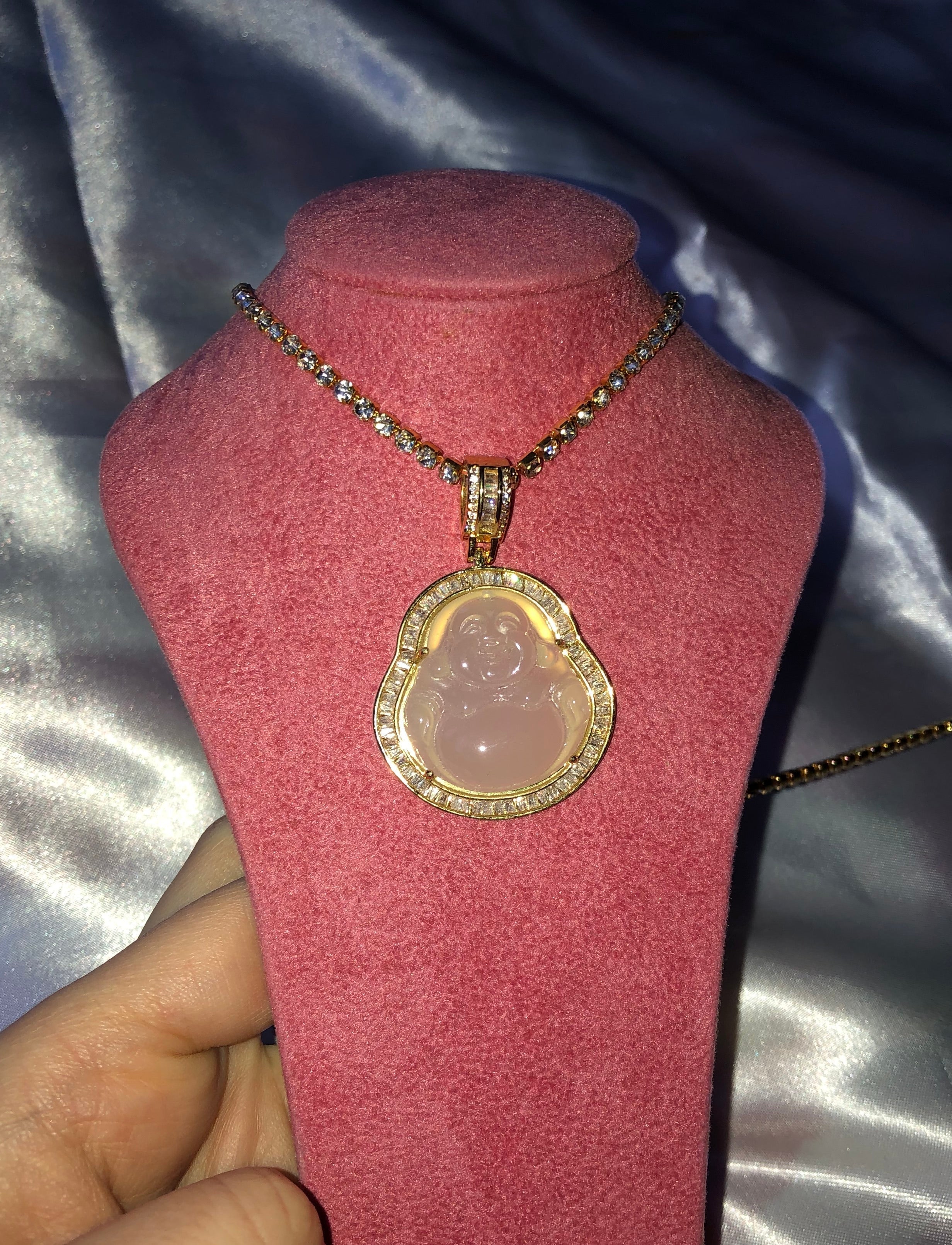Rhinestone Buddha necklace White