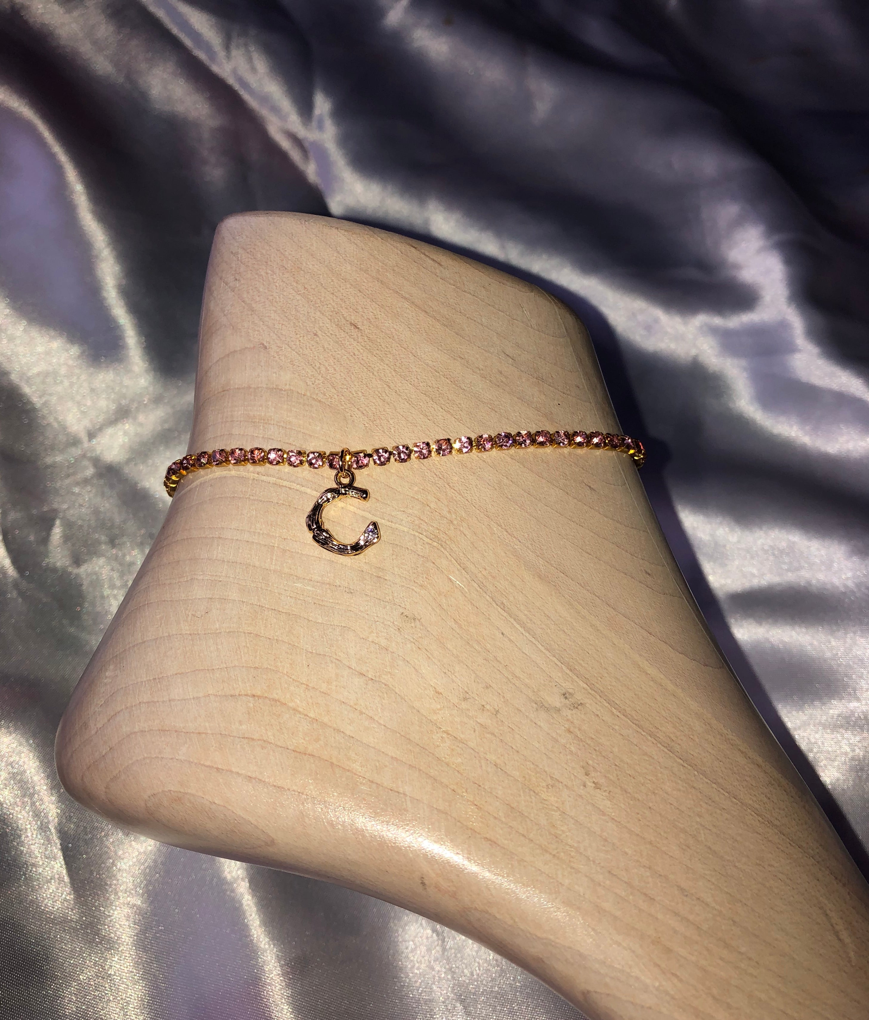 Rhinestone bamboo letter anklet