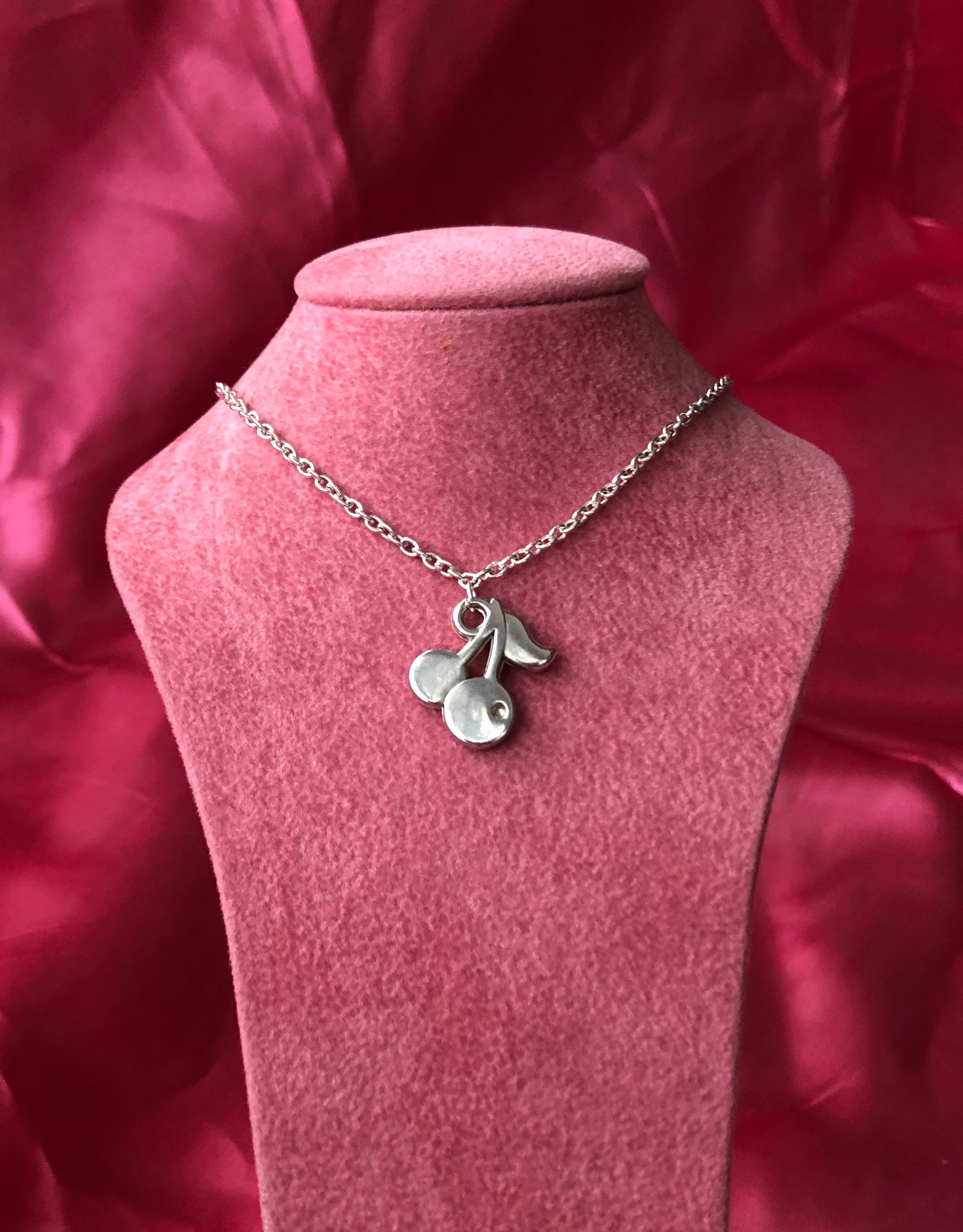 Silver cherries pendant necklace Trace