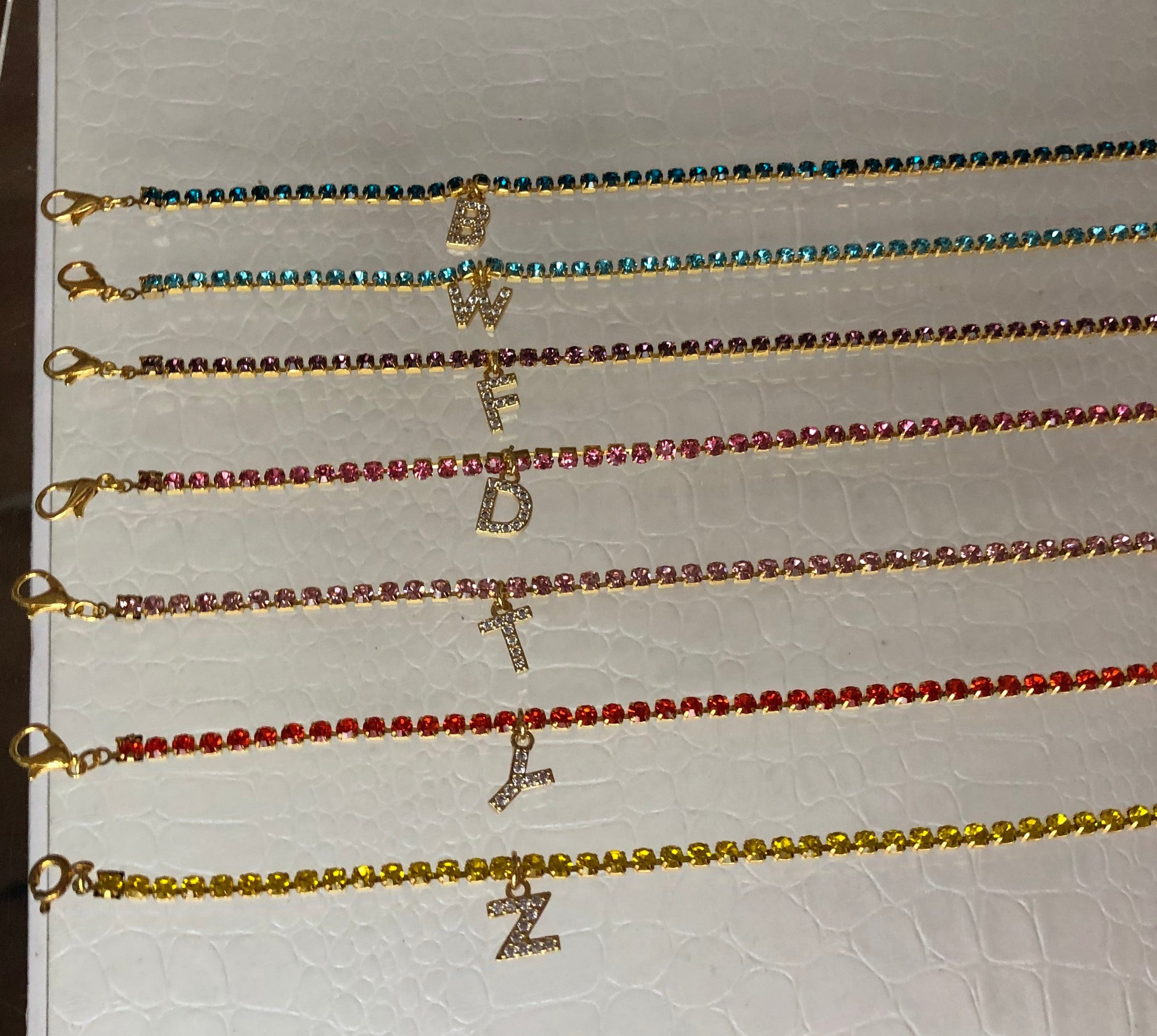 Rhinestone cz letter anklet