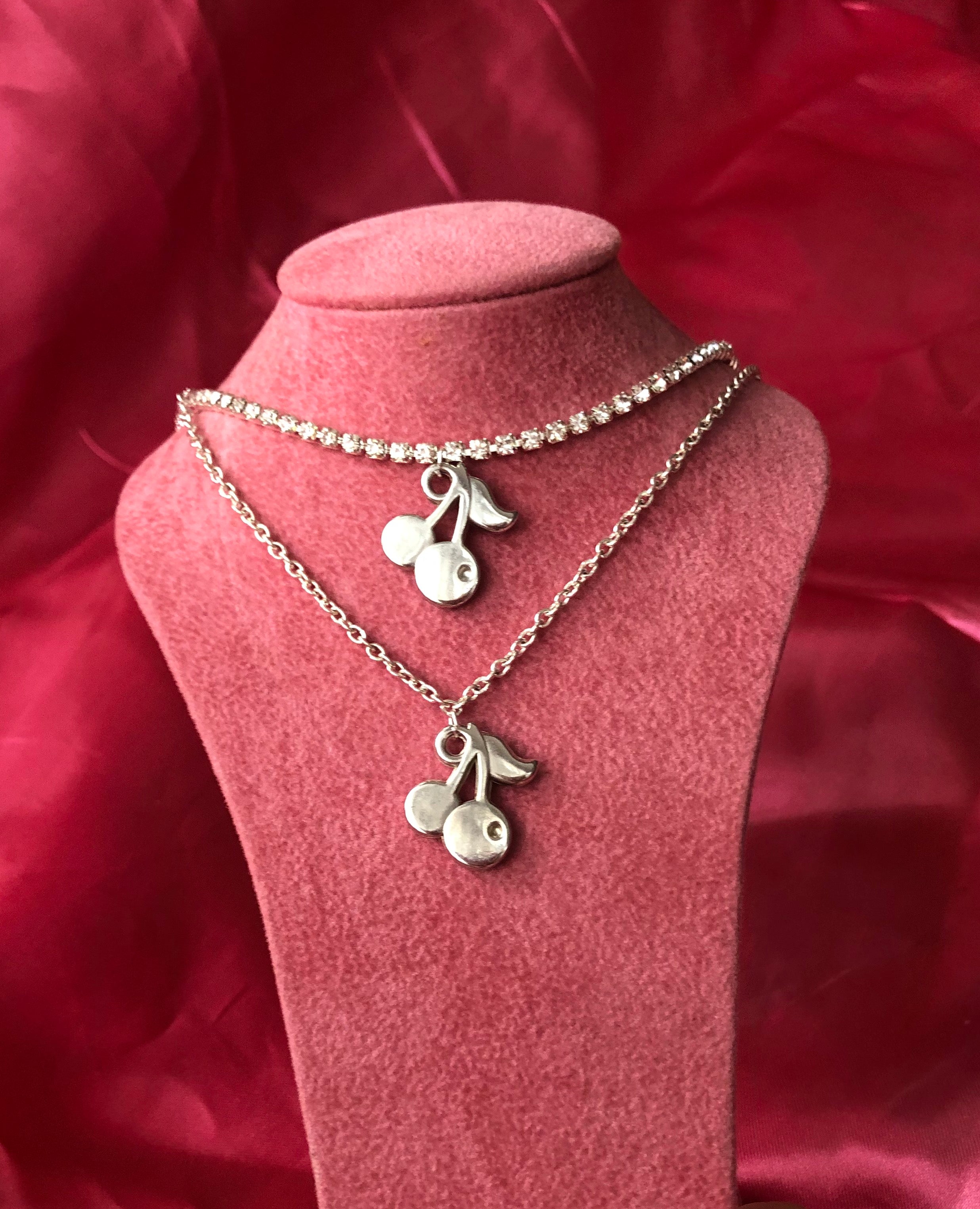 Silver cherries pendant necklace