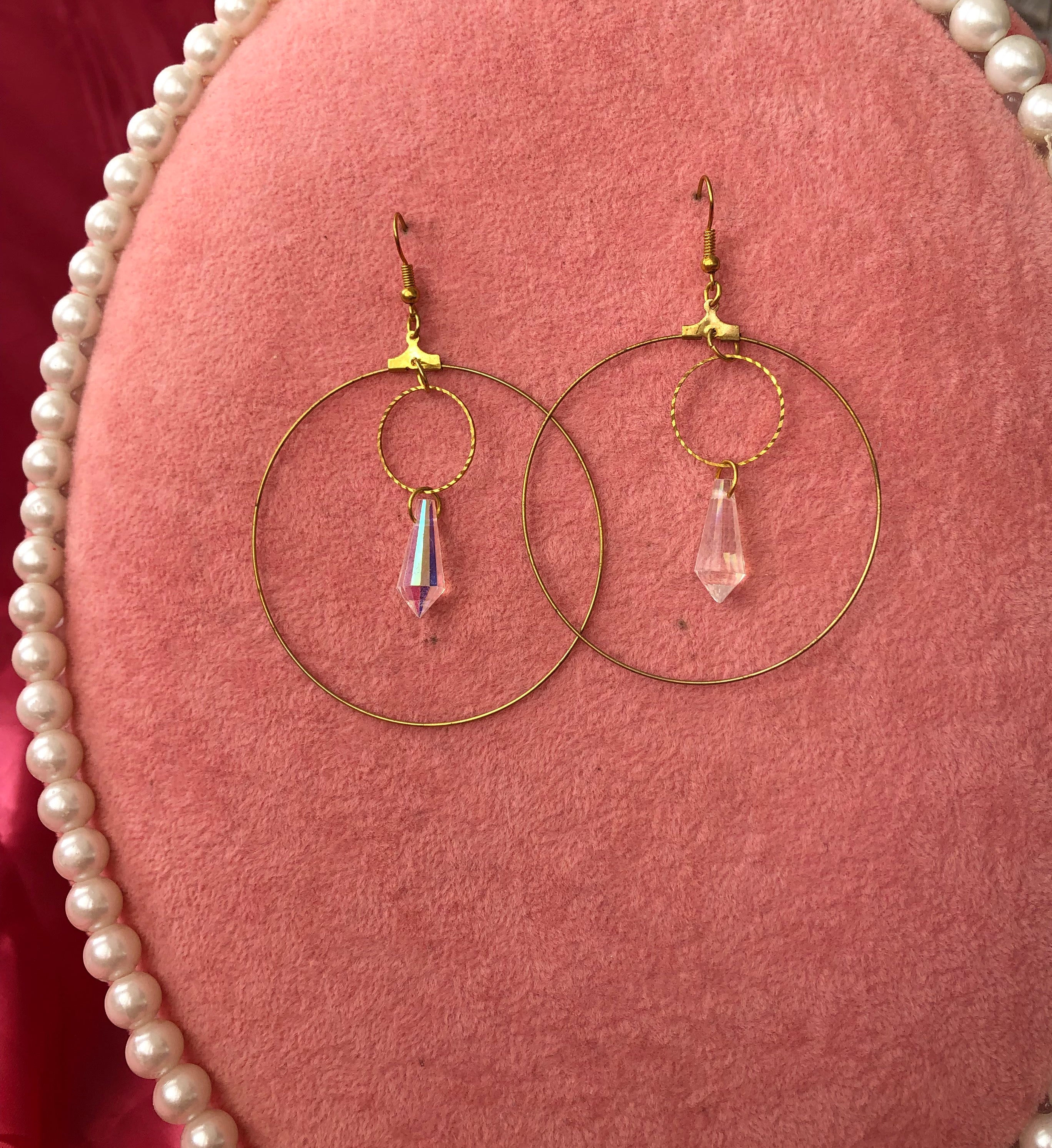 Crystal drop round earrings Gold