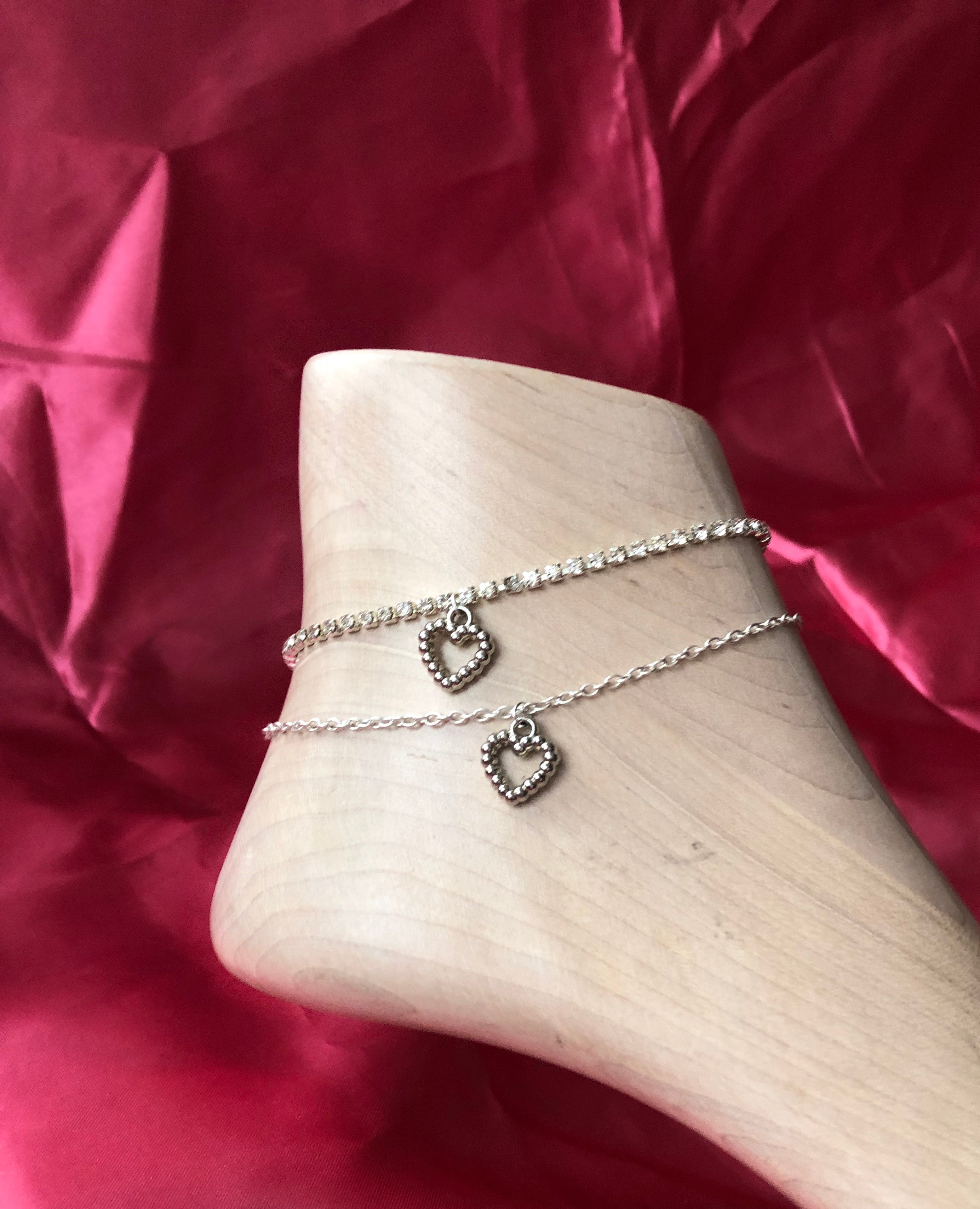 Silver heart pendant anklet