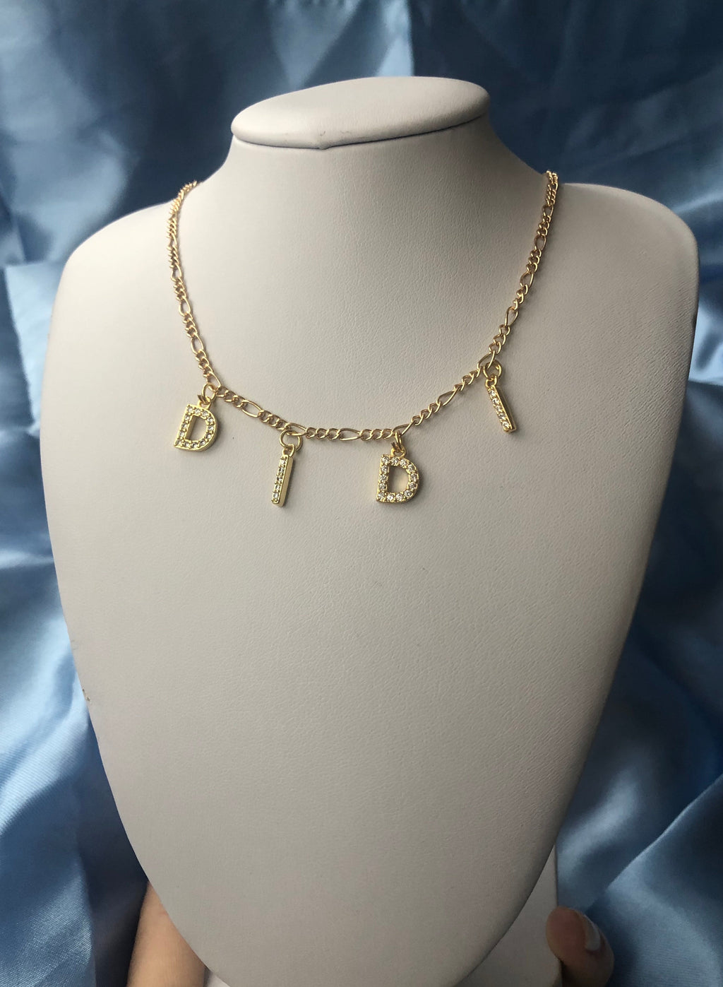Cz name necklace 4 Figaro