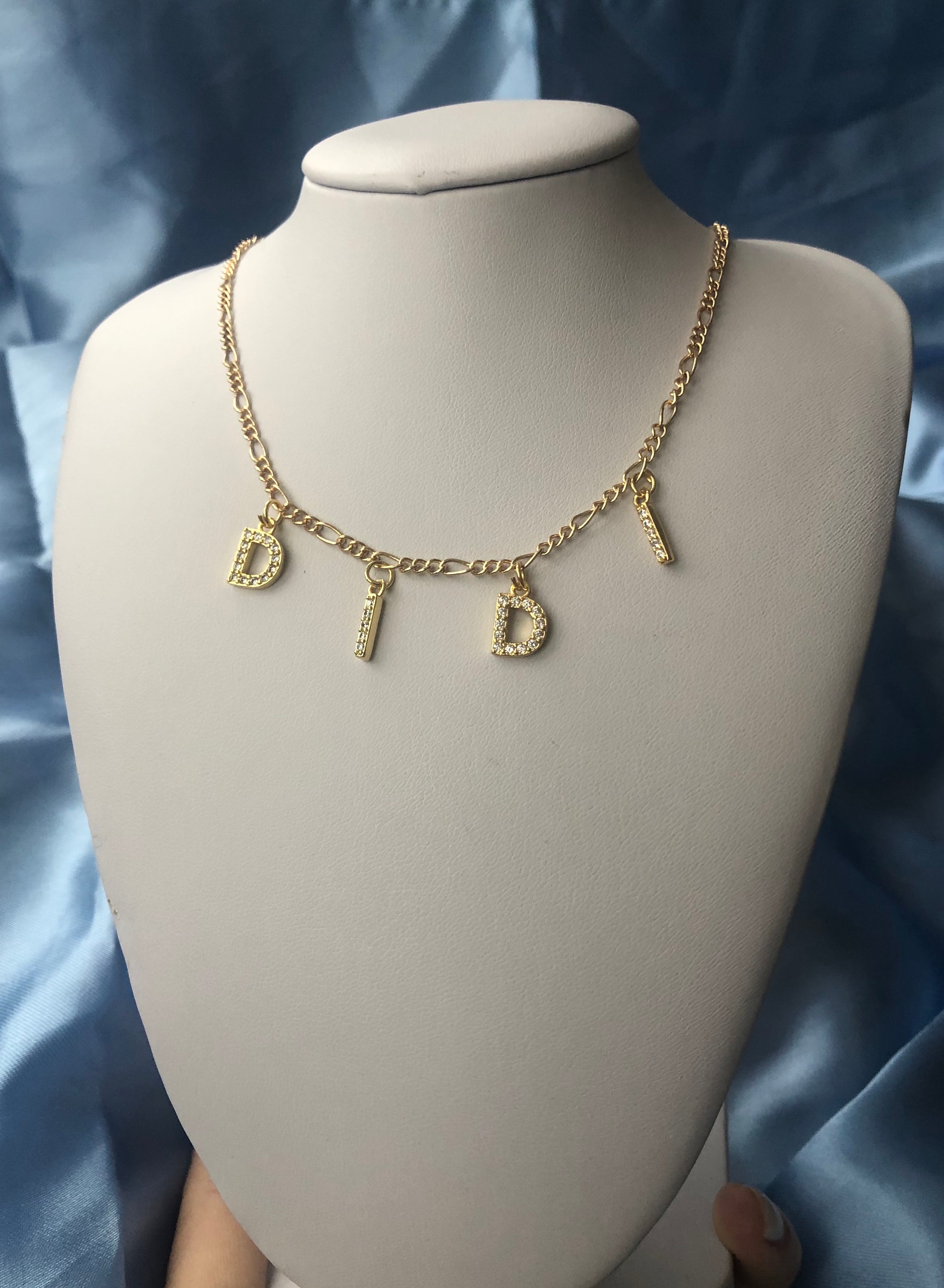 Cz name necklace 4 Figaro