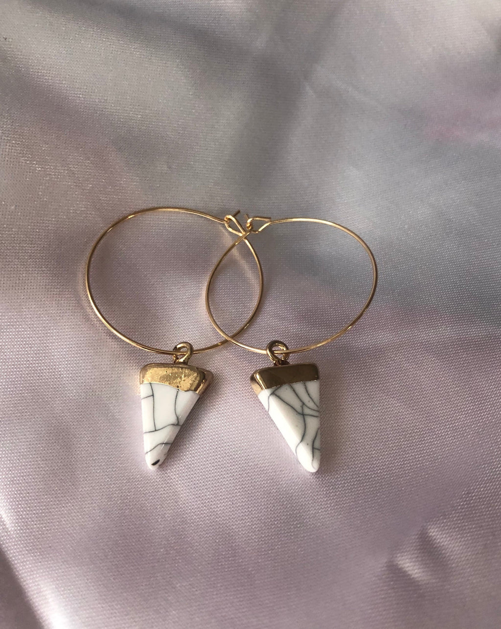 White pendant hoops