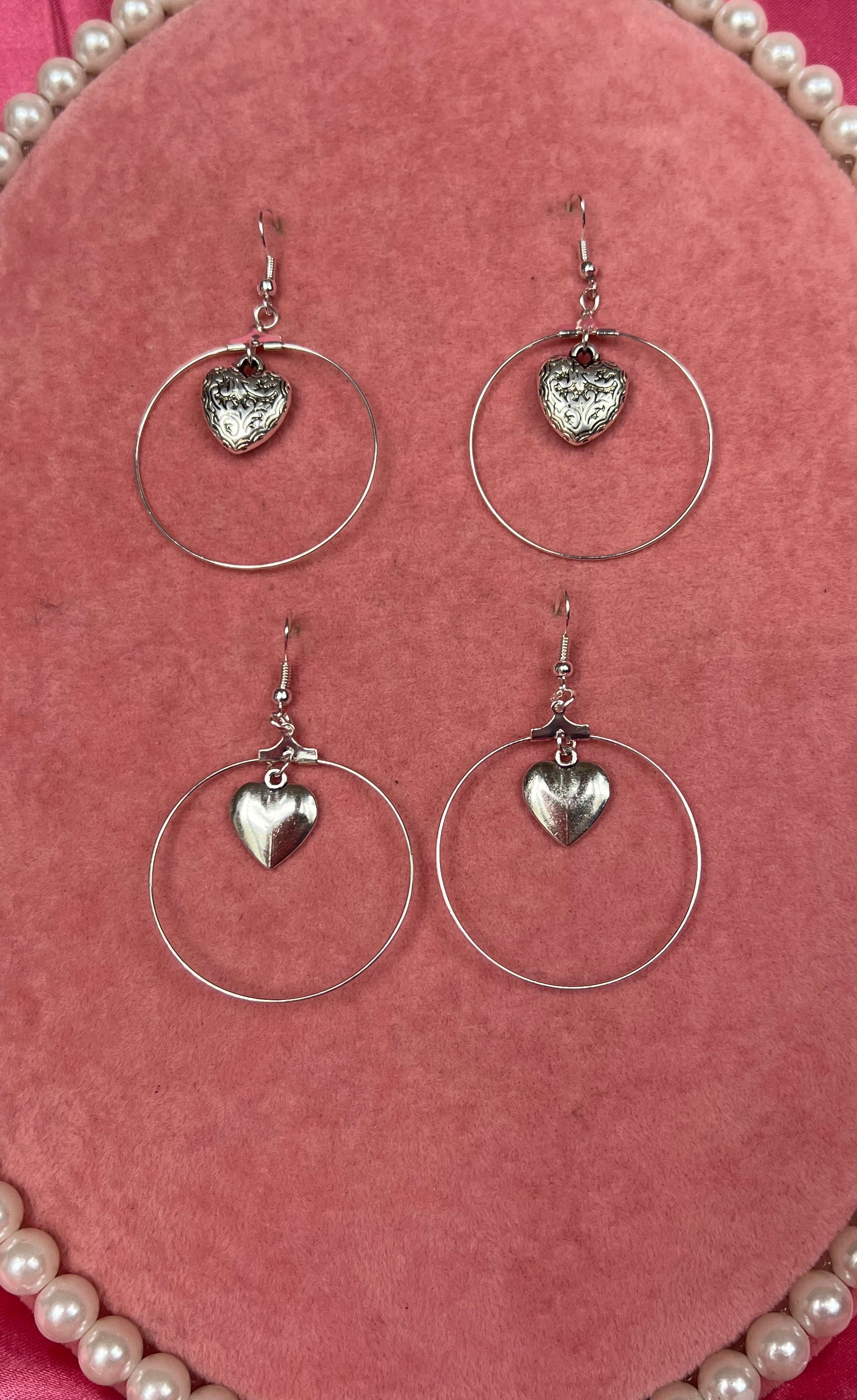 Silver heart hoops