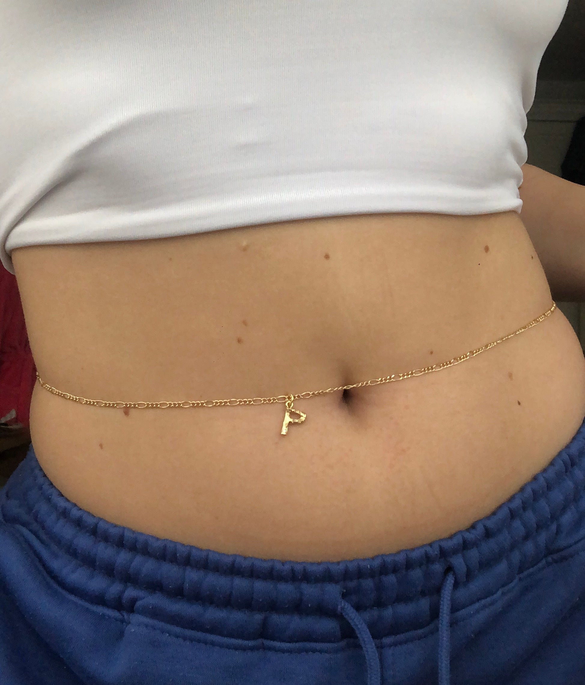 Bamboo letter pendant belly chain Figaro A