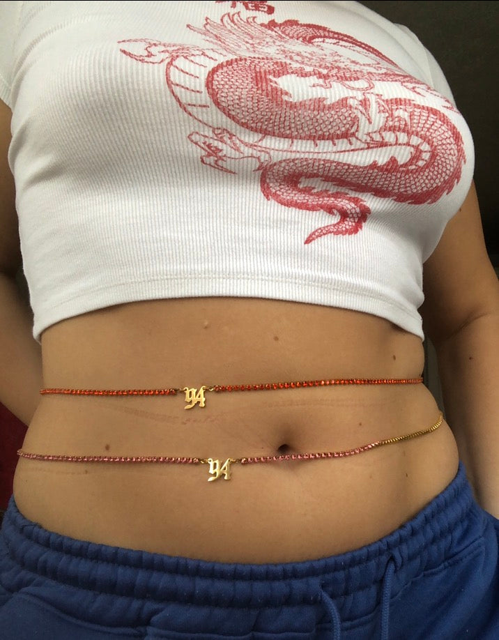 90’s belly chain Rhinestone Dark pink 90