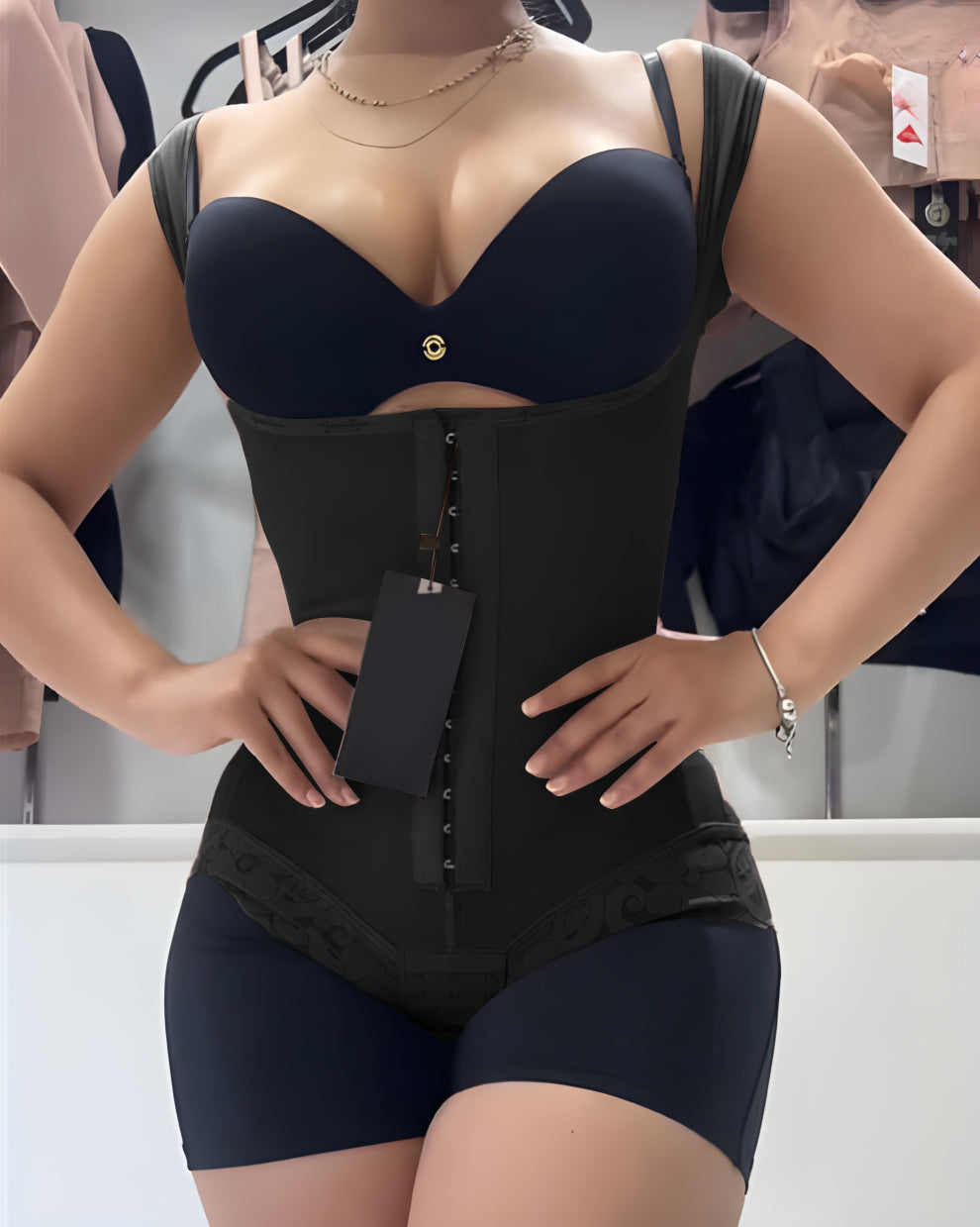 Tummy Control Butt-Lifting Slimming Short One-Piece Hook Eye Shapewear With Wide Straps