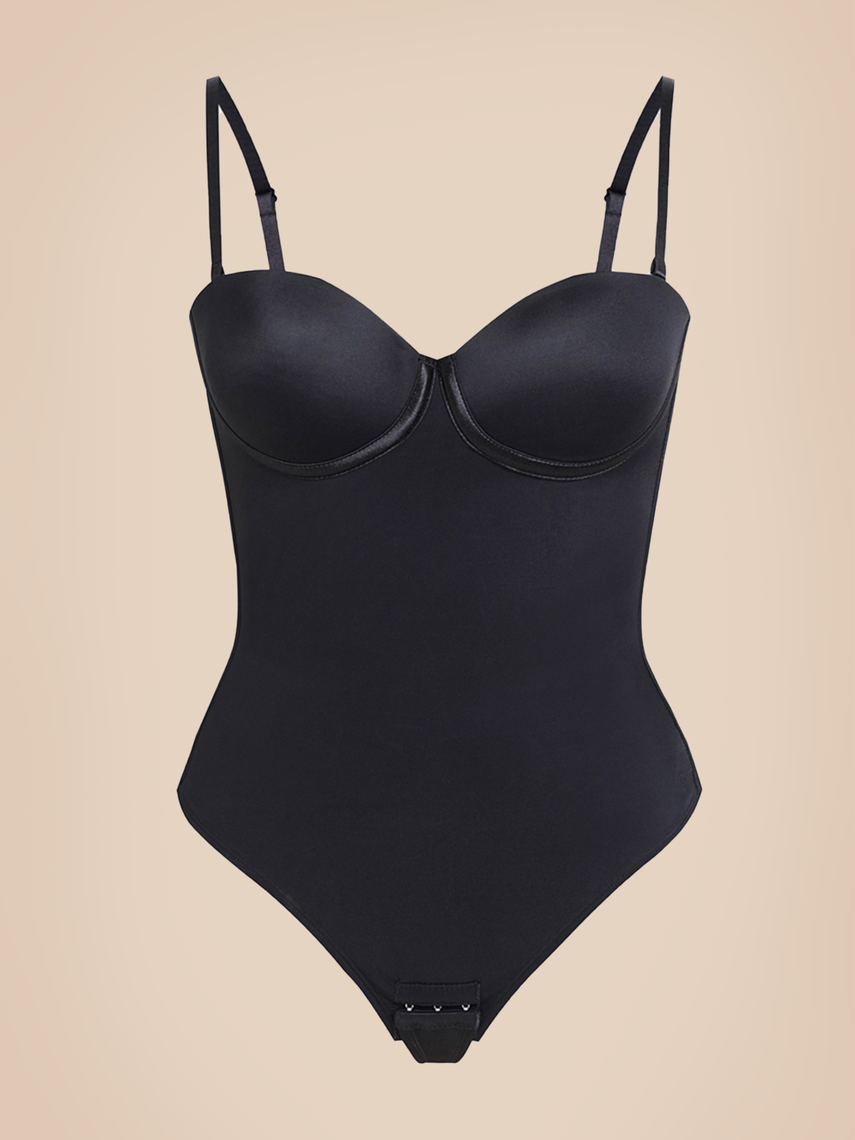 Back Lace-up Thong Seamless Shapewear Bodysuit Black