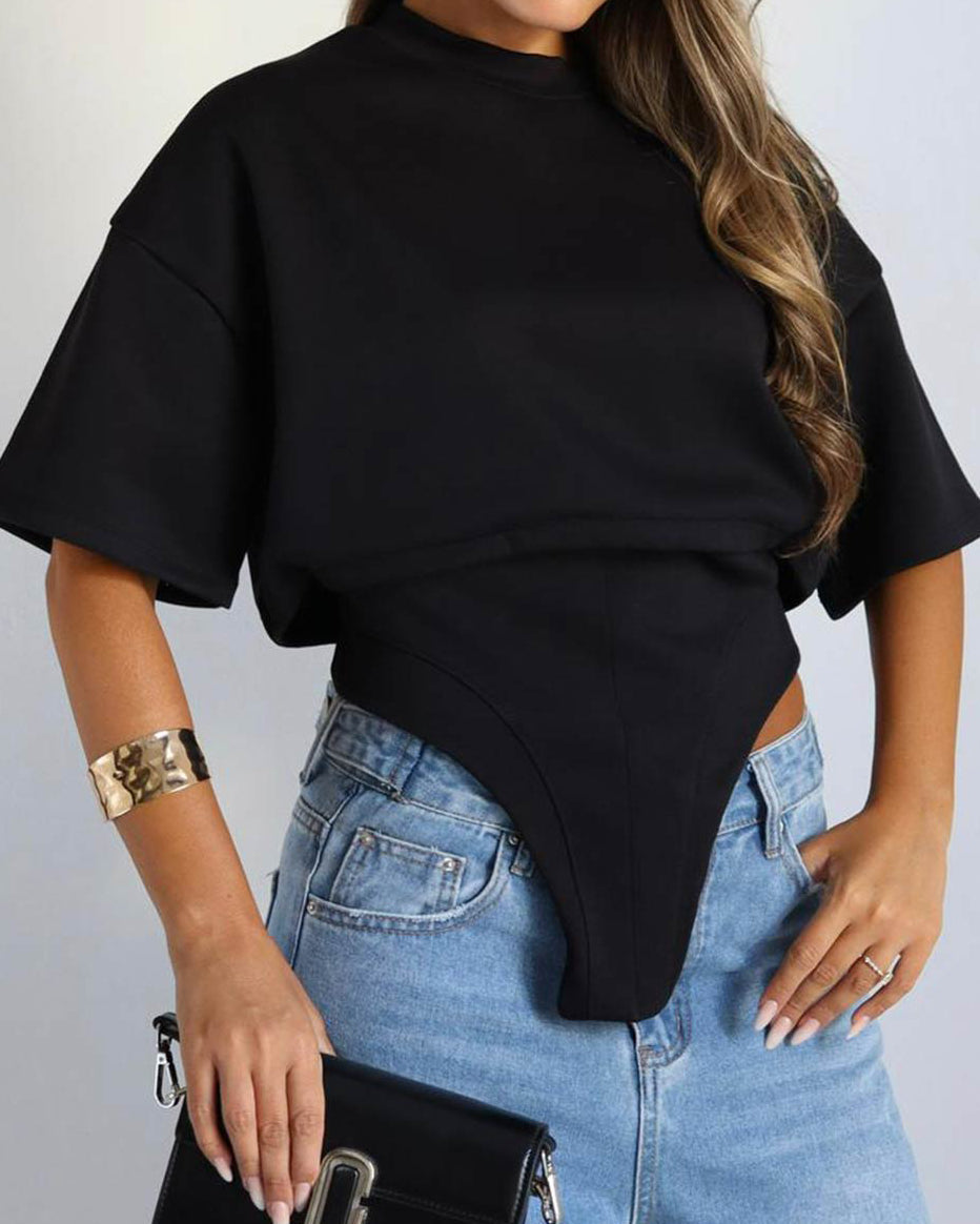 Corset Lace-Up Backless T-Shirt