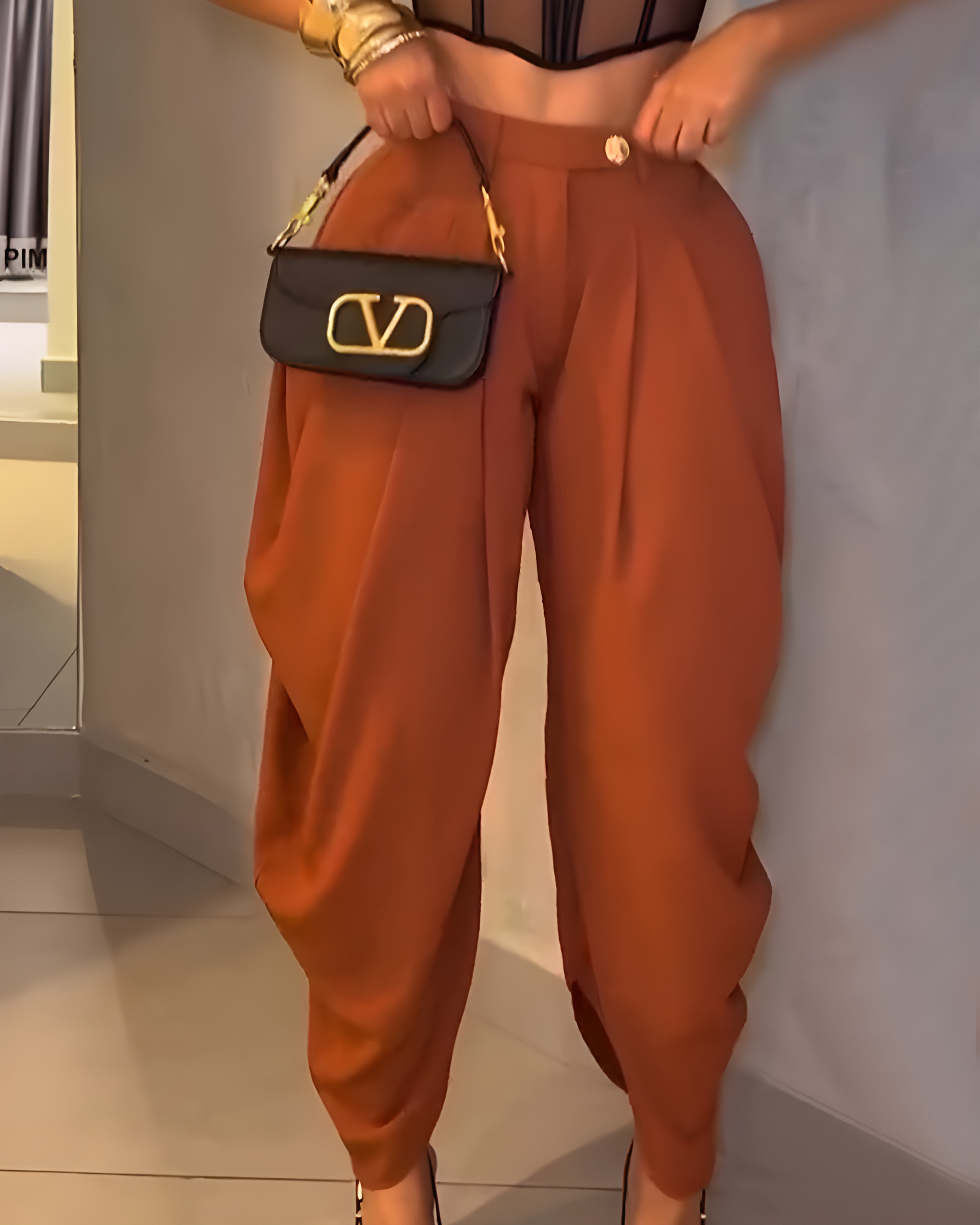 High Waist Loose Ruched Irregular Casual Pants Peru