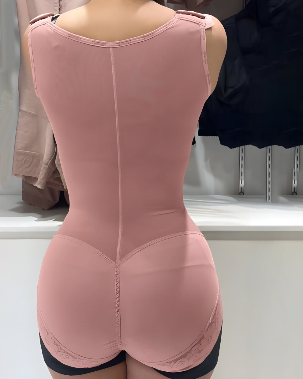 Tummy Control Butt-Lifting Slimming Short One-Piece Hook Eye Shapewear With Wide Straps