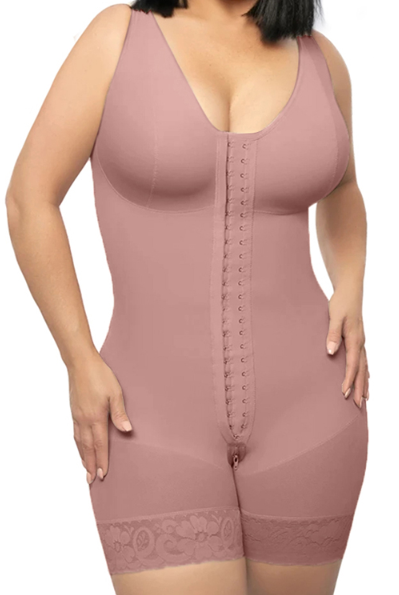 Mesh Zipper Bottom Crotch Compression Body Shaping Suit RosyBrown