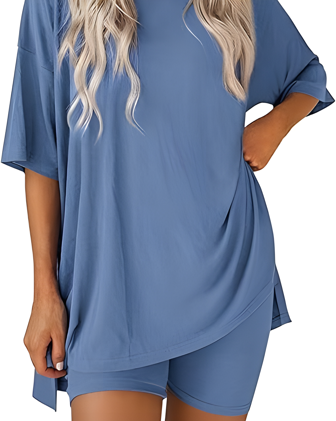 Casual Two-Piece Lounge Set Oversized Split Hem Shirt