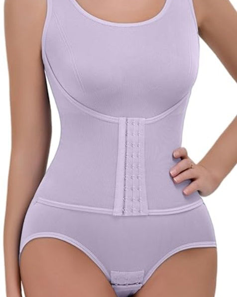 Seamless Comfortable Double-Layer Tummy Shaping Thong Bodysuit Violet