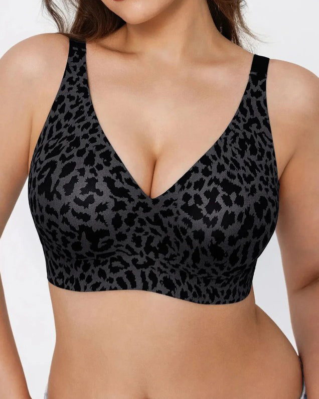 Seamless Leopard Print Comfort Bra Black