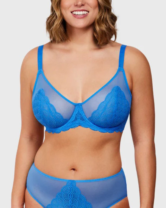 Sexy Lace Sheer Mesh Bra Blue