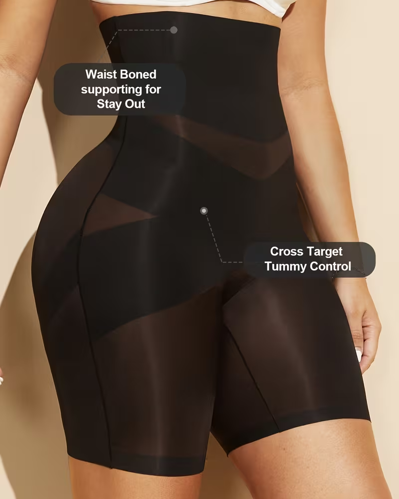 High-Waisted Cross-Sculpting Seamless Shapewear Shorts Black