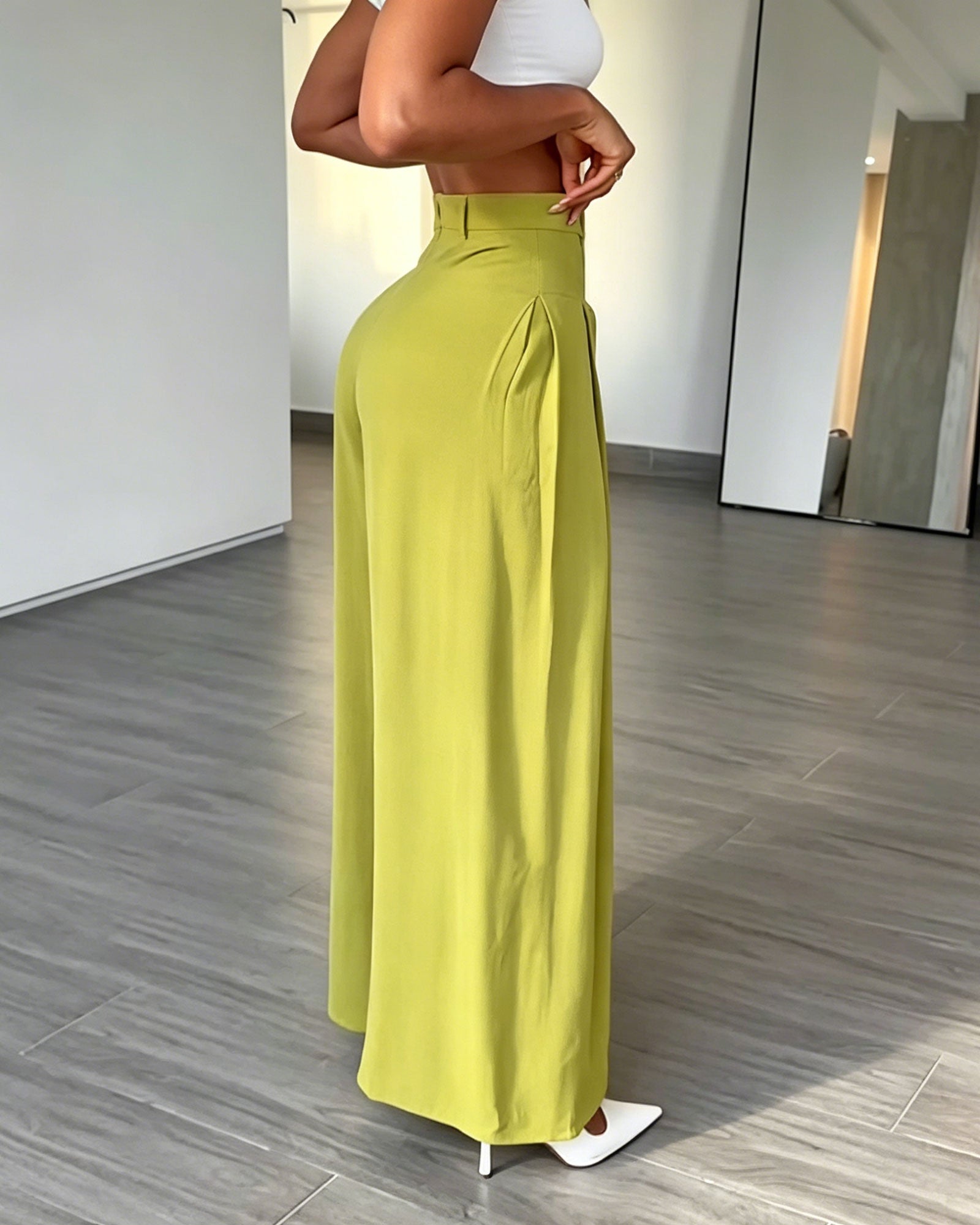 High-Waisted Pleated Wide-Leg Pants