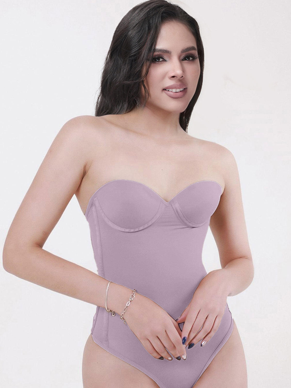 Back Lace-up Thong Seamless Shapewear Bodysuit Purple