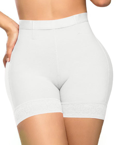 High Waist Lace Trim Butt Sculpting Short Beige