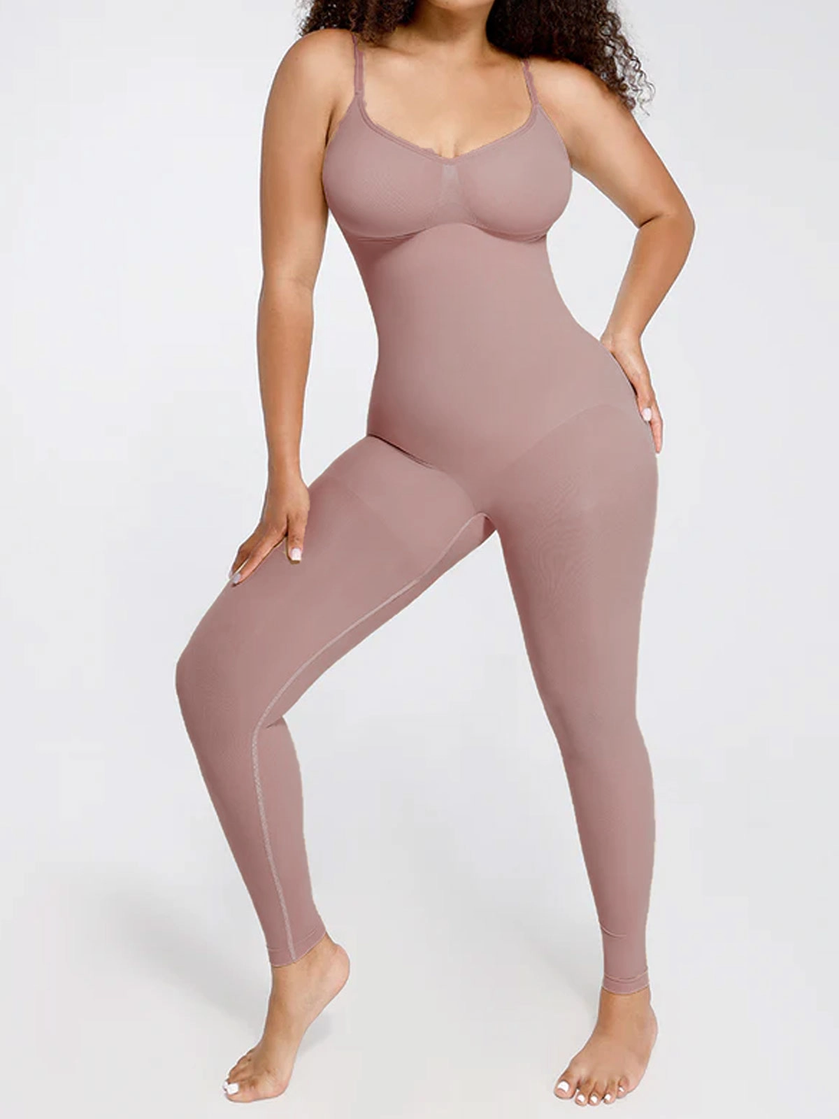 Seamless Waist-Breast Support Mid Thigh Body Shaper RosyBrown