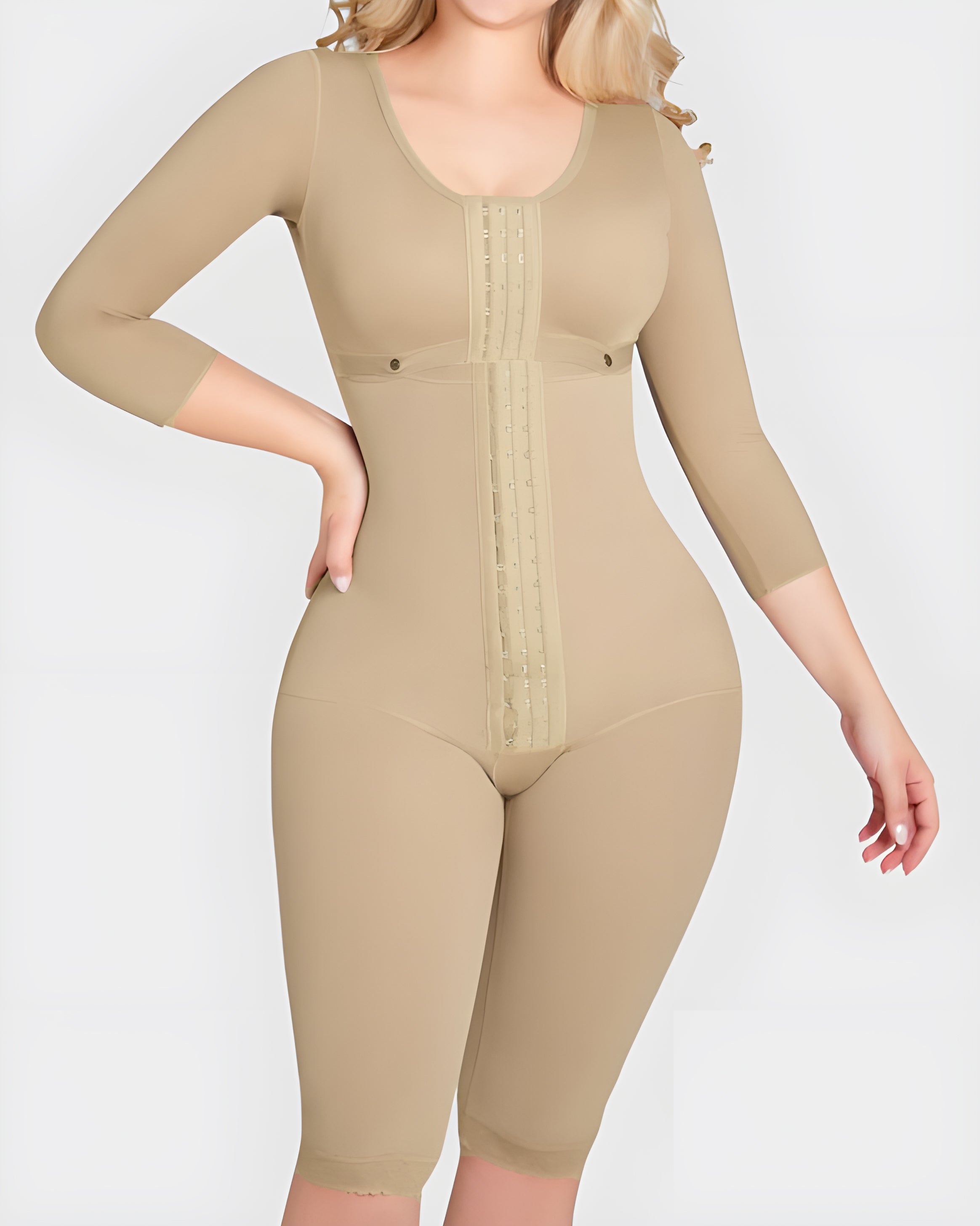 Mid-Length Sleeve Full Body Shaper with Bra Tan
